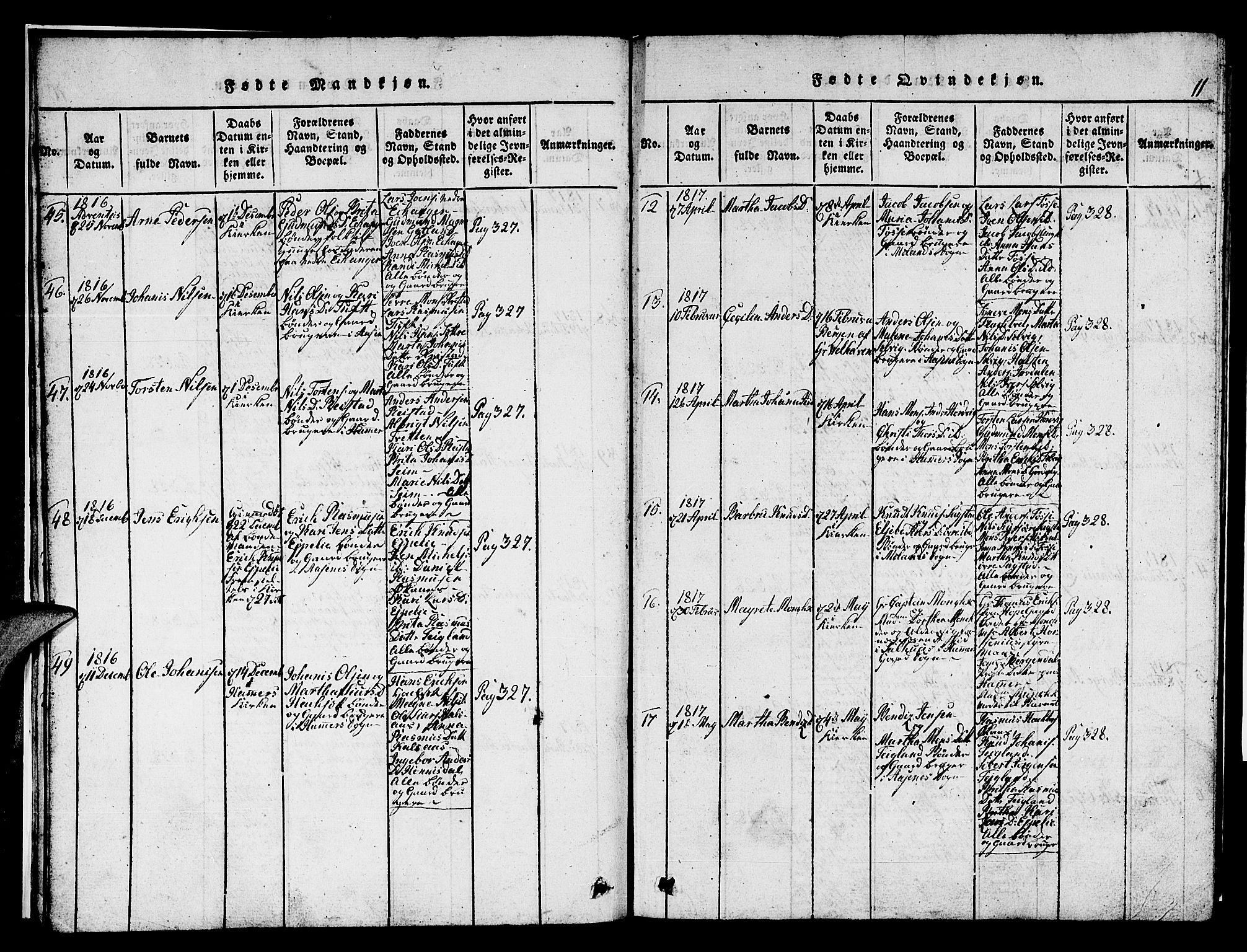 Hamre sokneprestembete, SAB/A-75501/H/Ha/Hab: Parish register (copy) no. A 1, 1816-1826, p. 11