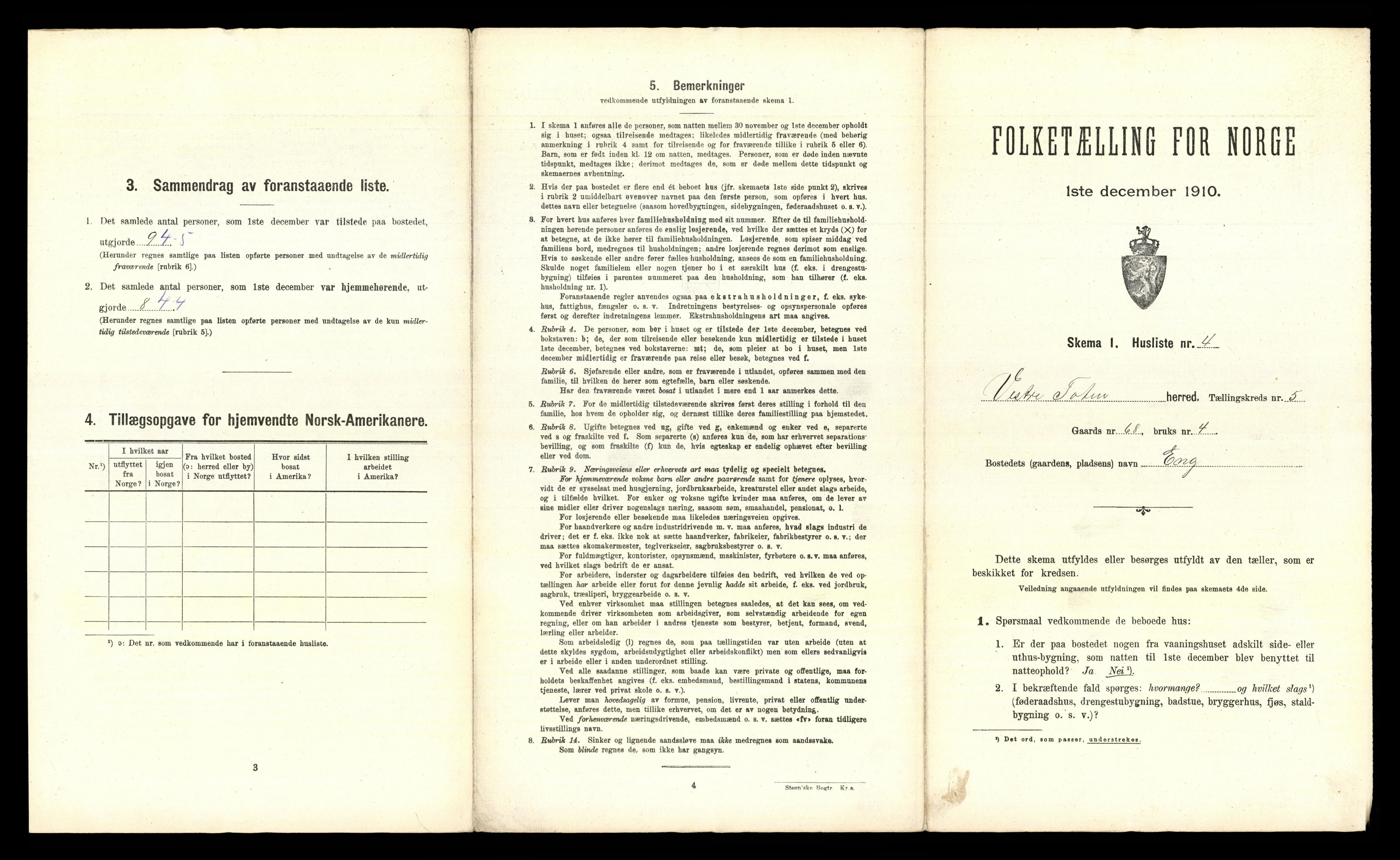 RA, 1910 census for Vestre Toten, 1910, p. 713