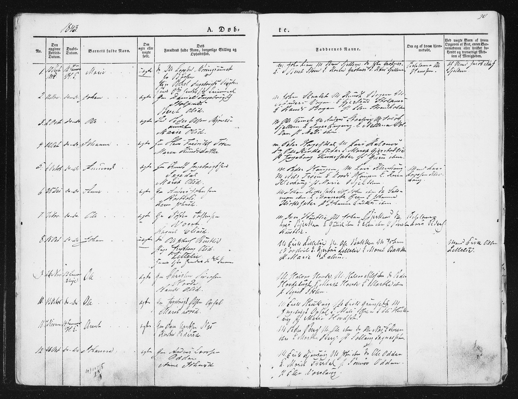Ministerialprotokoller, klokkerbøker og fødselsregistre - Sør-Trøndelag, SAT/A-1456/630/L0493: Parish register (official) no. 630A06, 1841-1851, p. 20