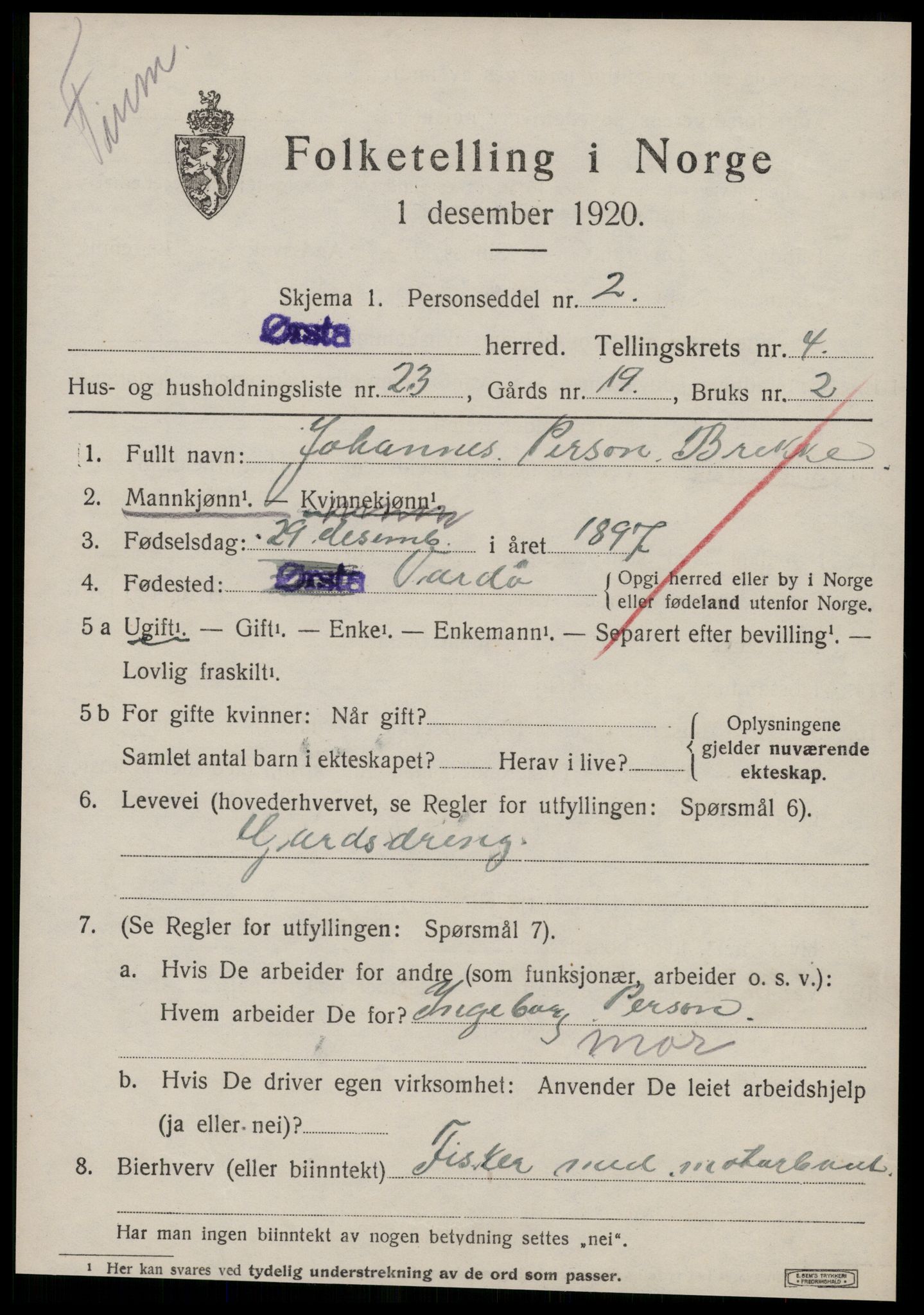 SAT, 1920 census for Ørsta, 1920, p. 4250