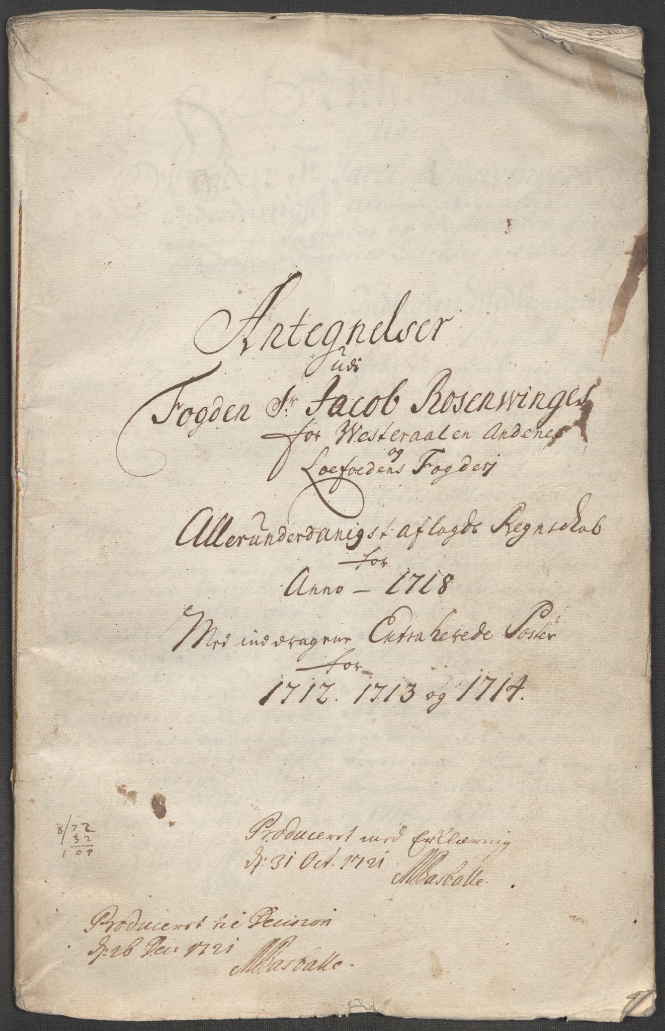 Rentekammeret inntil 1814, Reviderte regnskaper, Fogderegnskap, RA/EA-4092/R67/L4684: Fogderegnskap Vesterålen, Andenes og Lofoten, 1718, p. 408