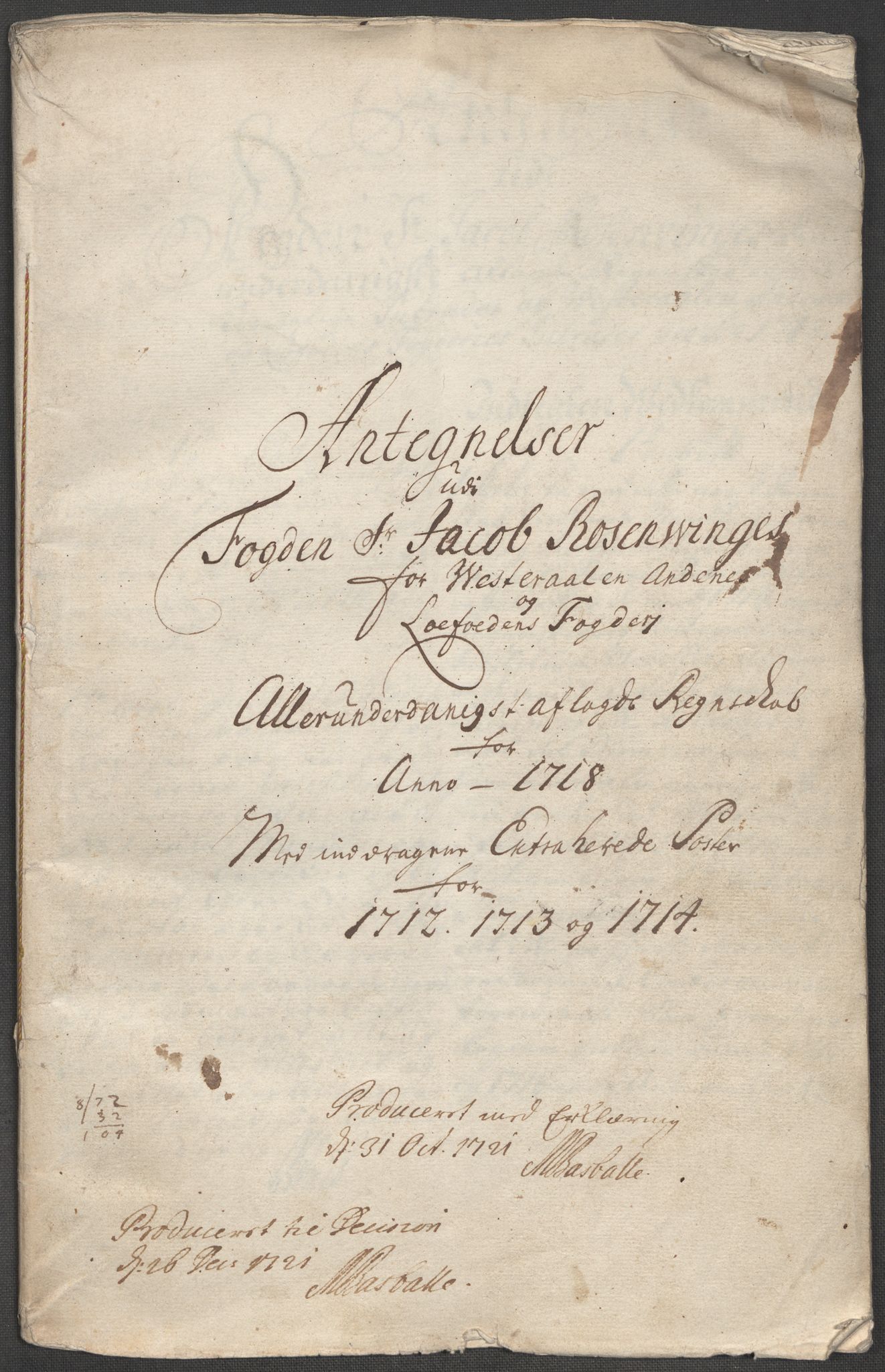 Rentekammeret inntil 1814, Reviderte regnskaper, Fogderegnskap, AV/RA-EA-4092/R67/L4684: Fogderegnskap Vesterålen, Andenes og Lofoten, 1718, p. 408