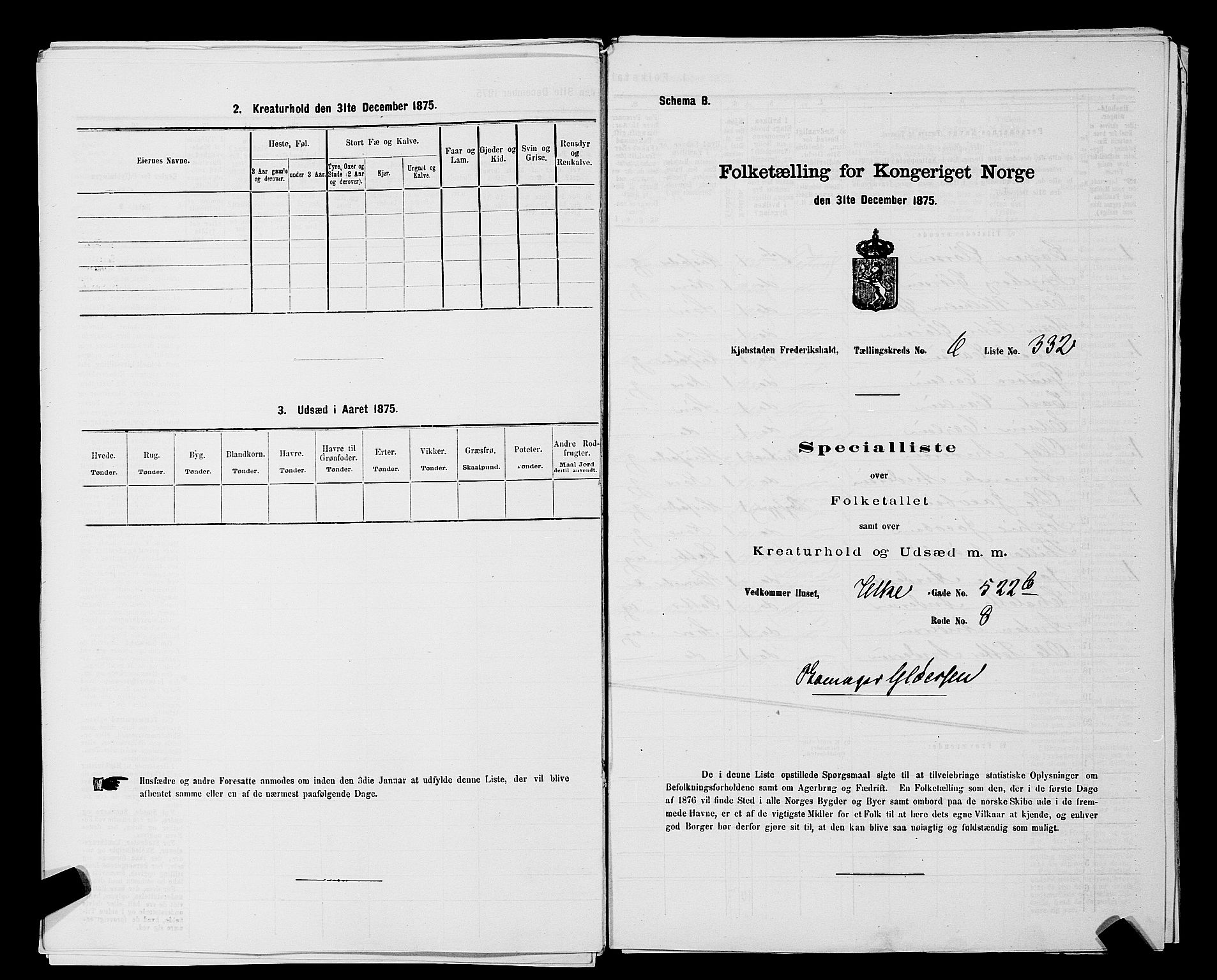 RA, 1875 census for 0101P Fredrikshald, 1875, p. 613
