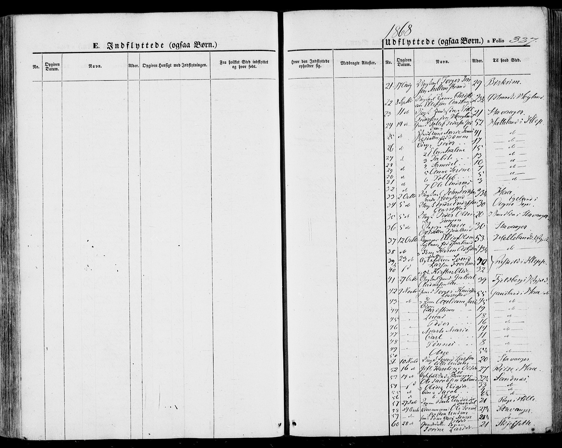 Lye sokneprestkontor, SAST/A-101794/001/30BA/L0007: Parish register (official) no. A 6, 1856-1871, p. 327