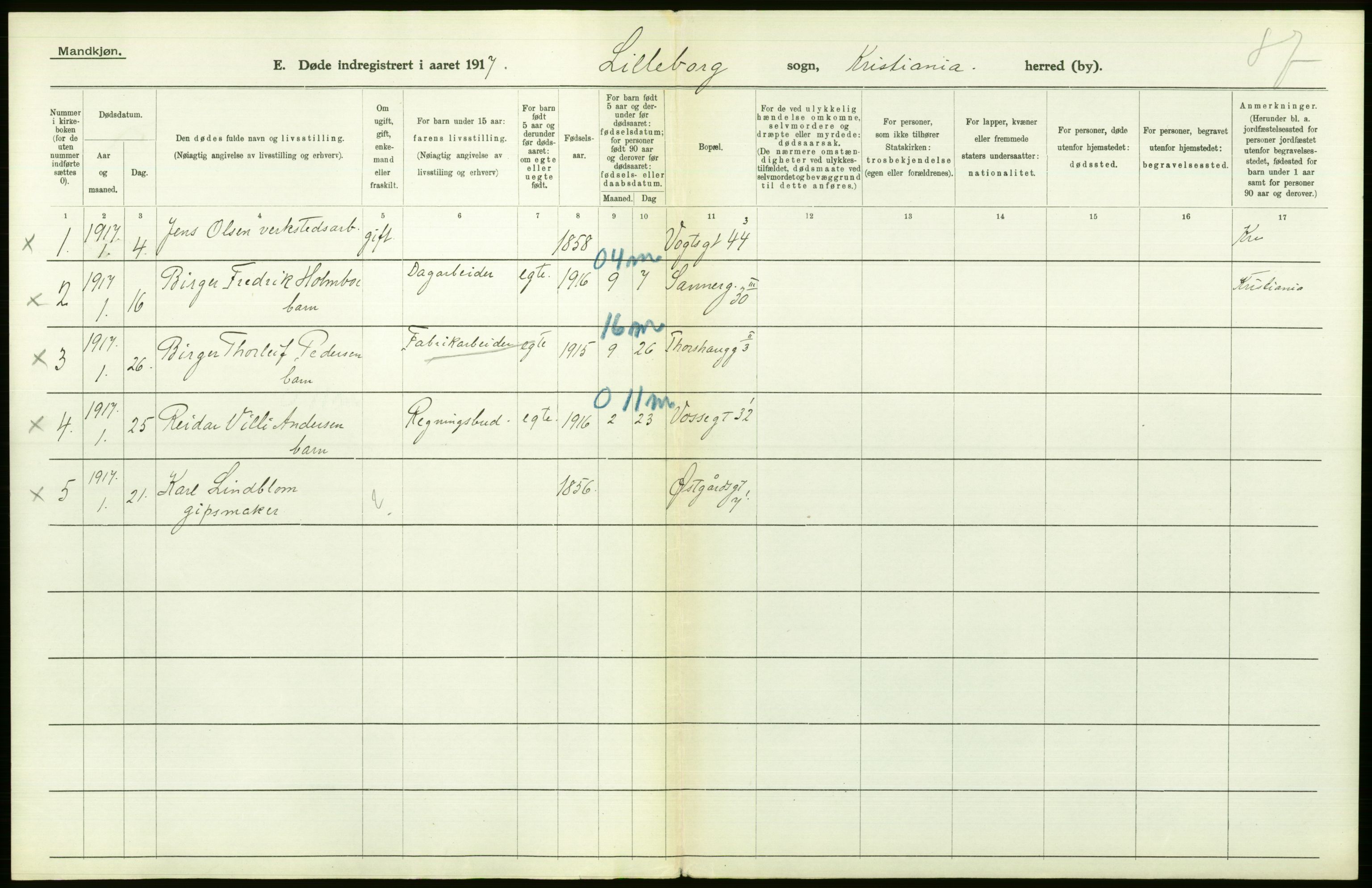 Statistisk sentralbyrå, Sosiodemografiske emner, Befolkning, AV/RA-S-2228/D/Df/Dfb/Dfbg/L0010: Kristiania: Døde, 1917, p. 602