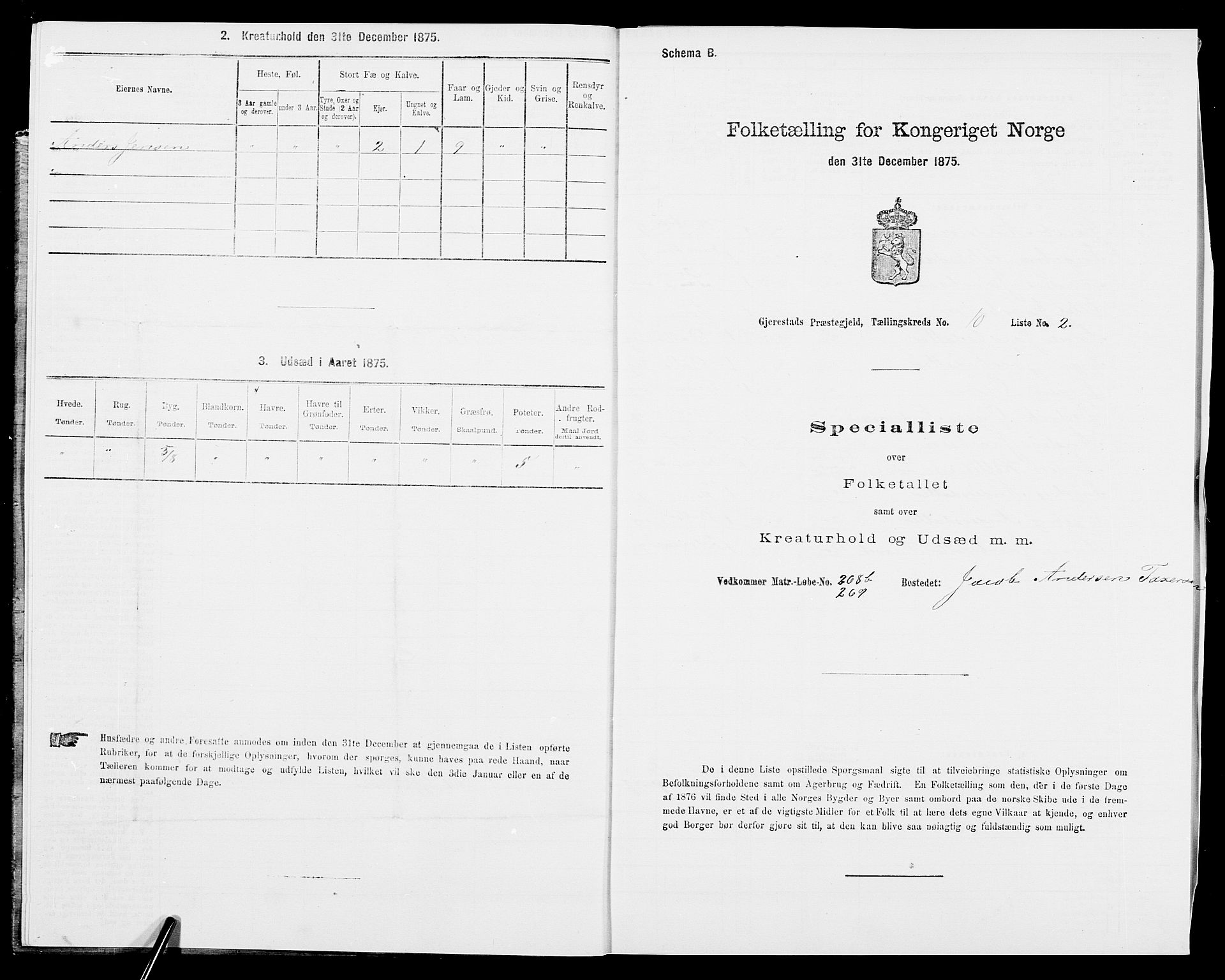 SAK, 1875 census for 0911P Gjerstad, 1875, p. 1021