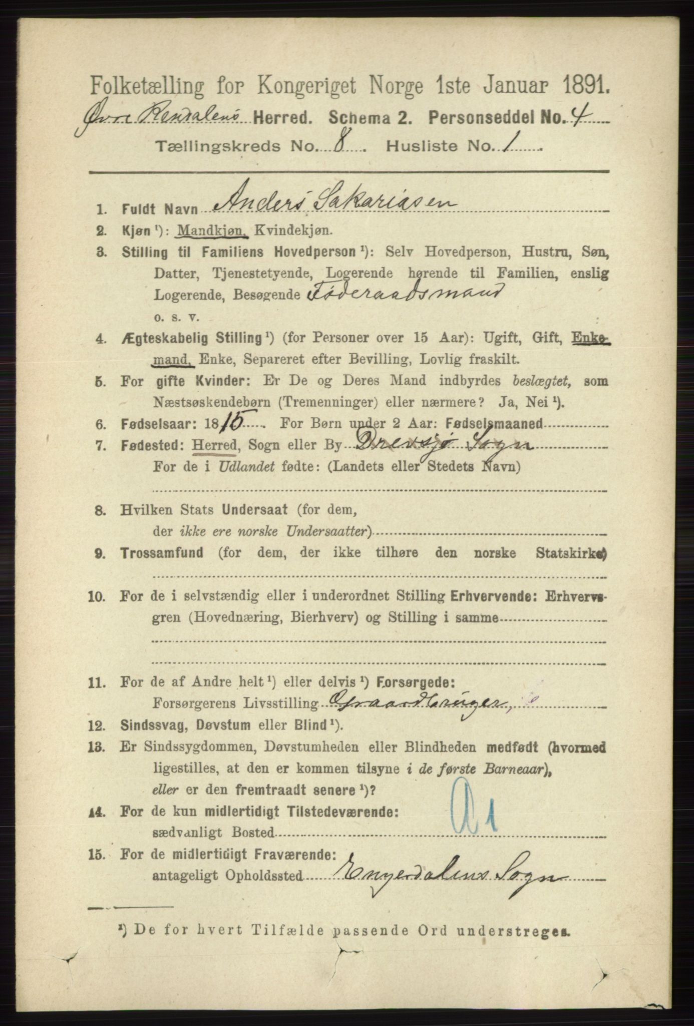 RA, 1891 census for 0433 Øvre Rendal, 1891, p. 1968