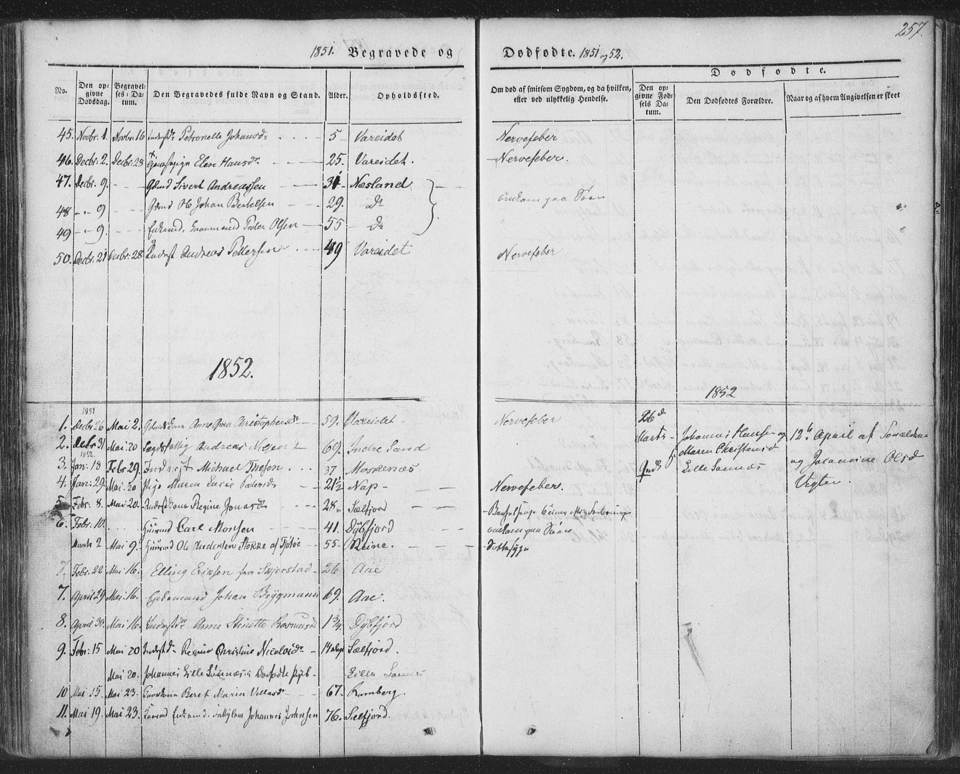 Ministerialprotokoller, klokkerbøker og fødselsregistre - Nordland, AV/SAT-A-1459/885/L1202: Parish register (official) no. 885A03, 1838-1859, p. 257