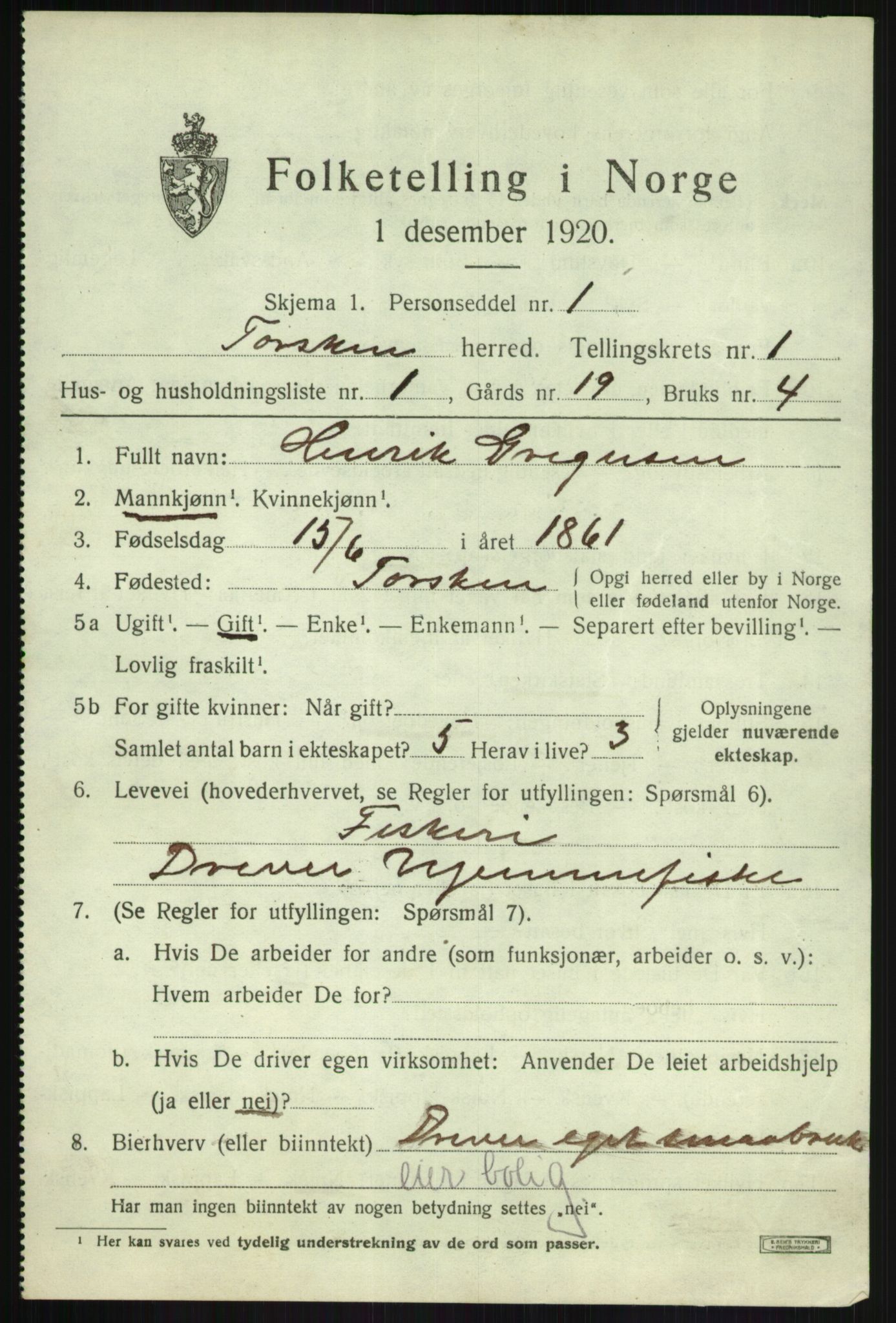 SATØ, 1920 census for Torsken, 1920, p. 548