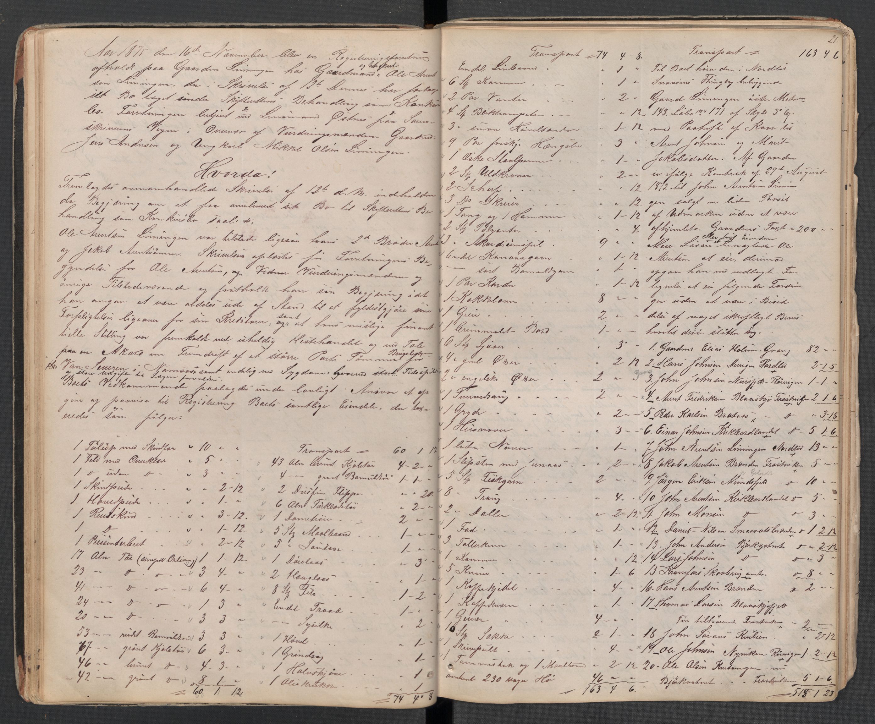 Lierne lensmannskontor - 1. avlevering, AV/SAT-A-1030/02/L0014: Dødsfalls-/ registreringsprotokoll, 1872-1905, p. 21