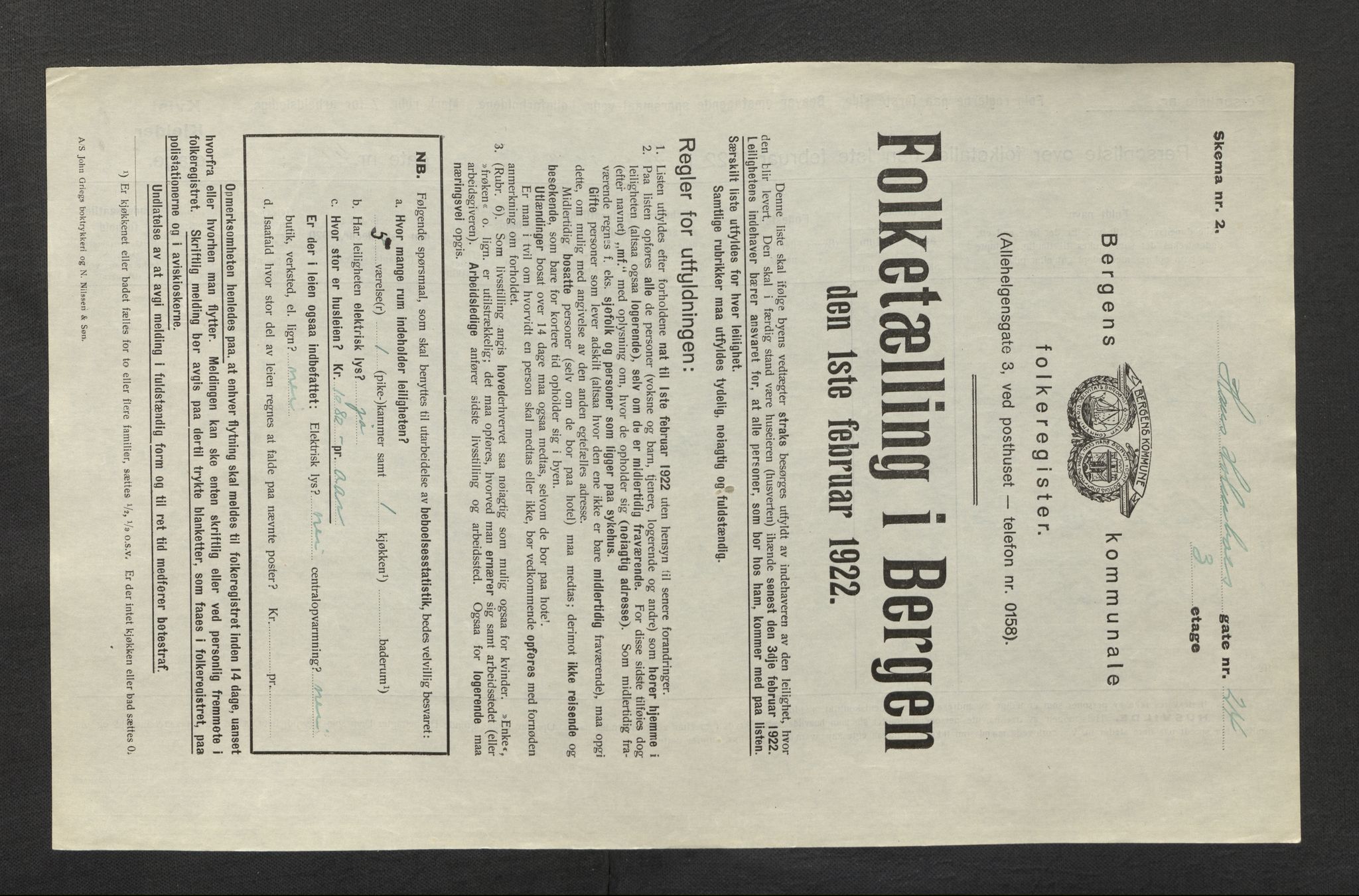 SAB, Municipal Census 1922 for Bergen, 1922, p. 12914