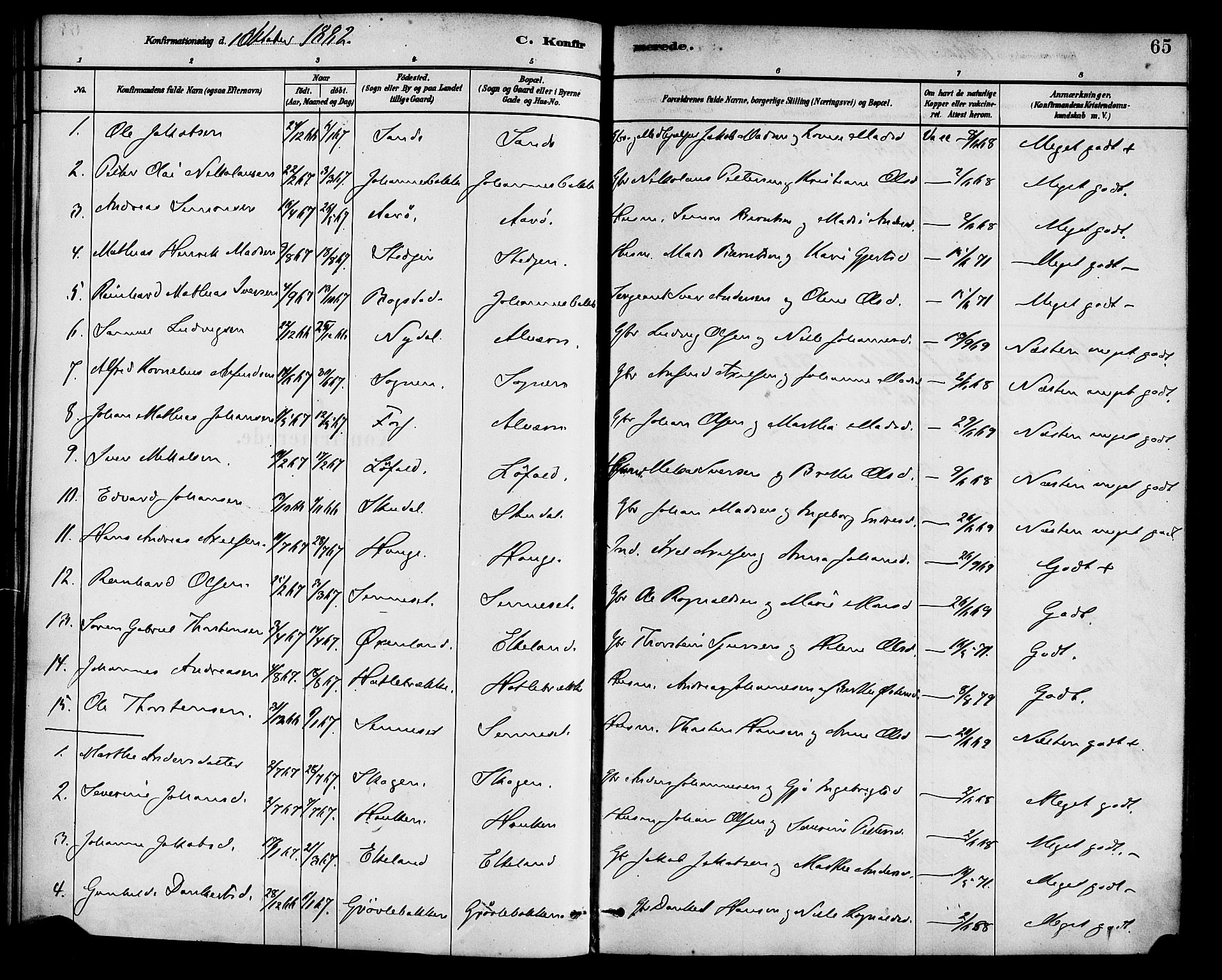 Gaular sokneprestembete, AV/SAB-A-80001/H/Haa: Parish register (official) no. B 1, 1882-1897, p. 65