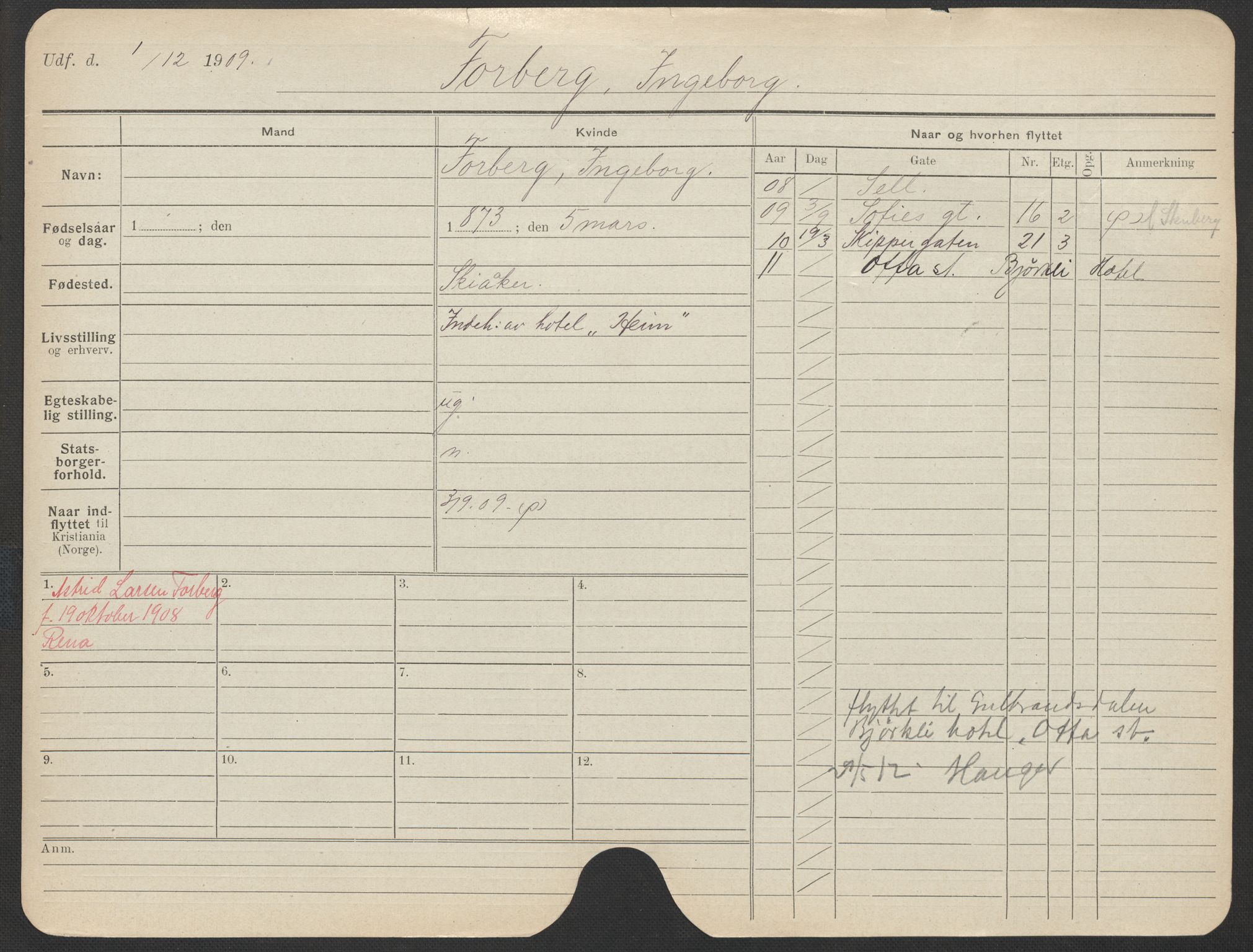 Oslo folkeregister, Registerkort, SAO/A-11715/F/Fa/Fac/L0014: Kvinner, 1906-1914, p. 901a