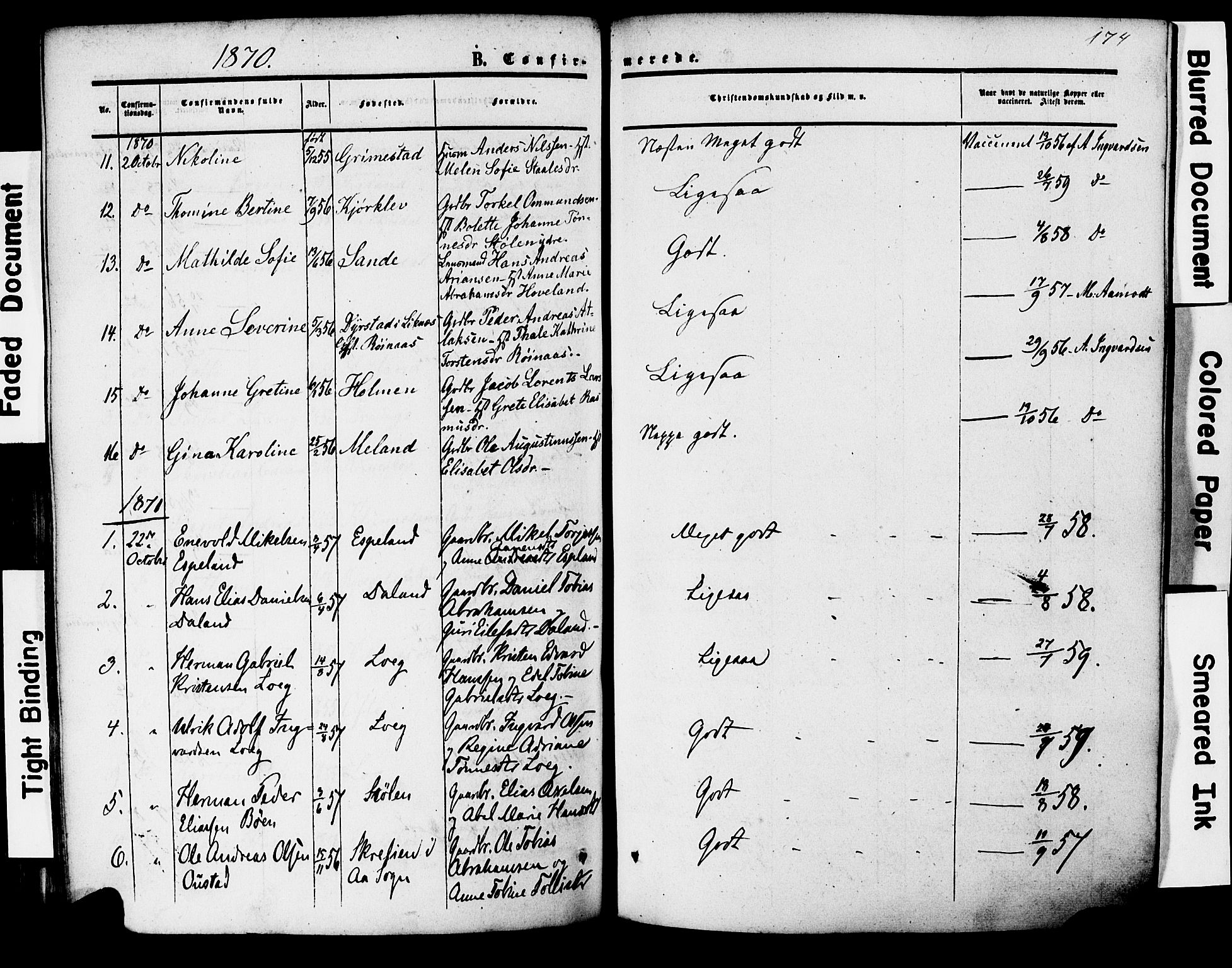 Herad sokneprestkontor, AV/SAK-1111-0018/F/Fa/Faa/L0005: Parish register (official) no. A 5, 1853-1886, p. 174