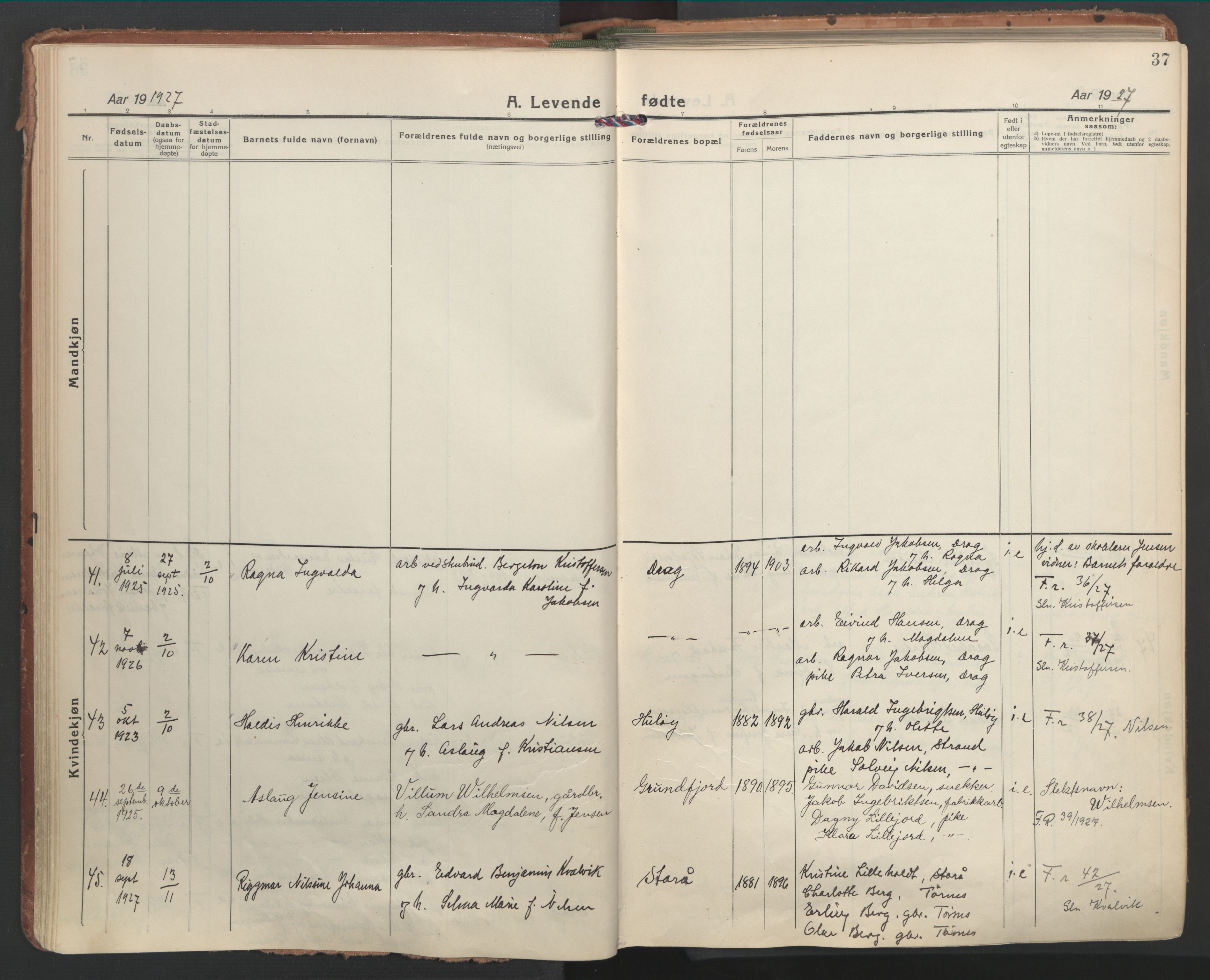Ministerialprotokoller, klokkerbøker og fødselsregistre - Nordland, AV/SAT-A-1459/861/L0873: Parish register (official) no. 861A08, 1923-1932, p. 37