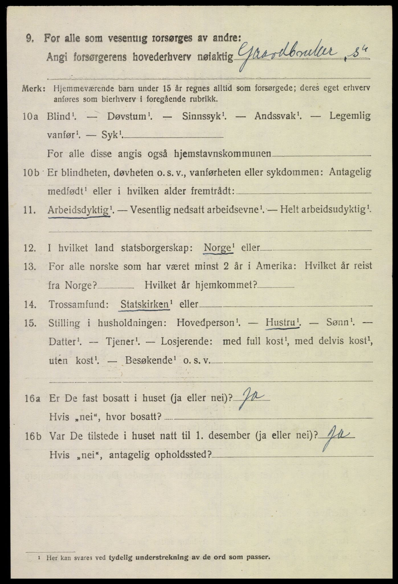 SAK, 1920 census for Bjelland, 1920, p. 1800