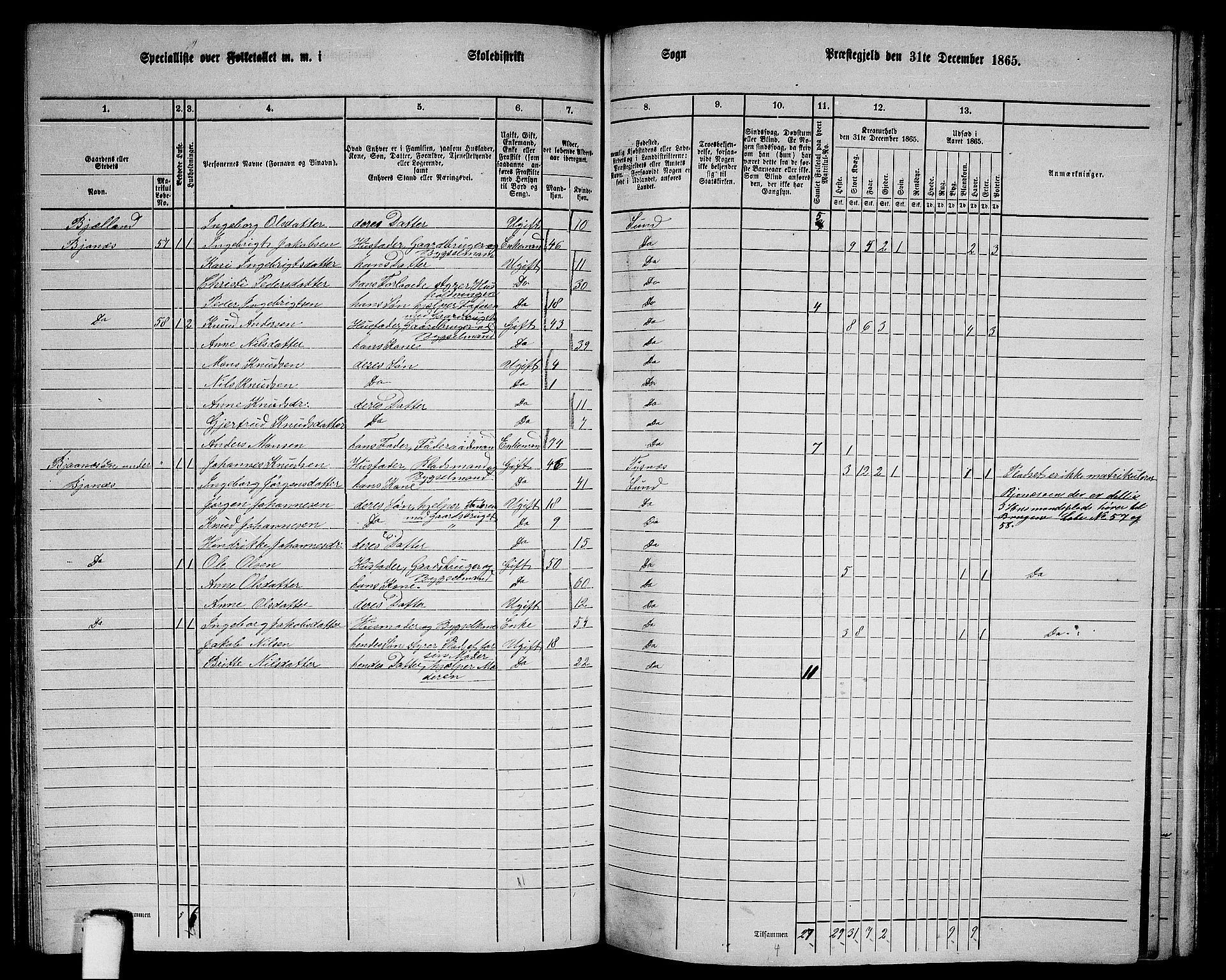 RA, 1865 census for Sund, 1865, p. 126