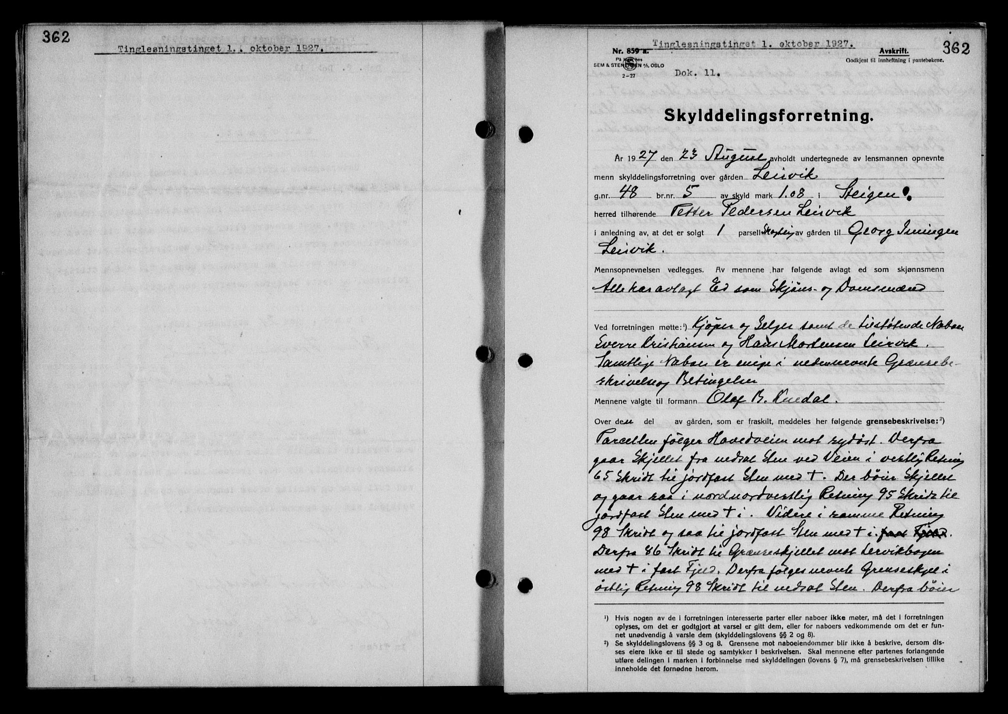 Steigen og Ofoten sorenskriveri, SAT/A-0030/1/2/2C/L0014: Mortgage book no. 13 og 15, 1926-1927, Deed date: 01.10.1927