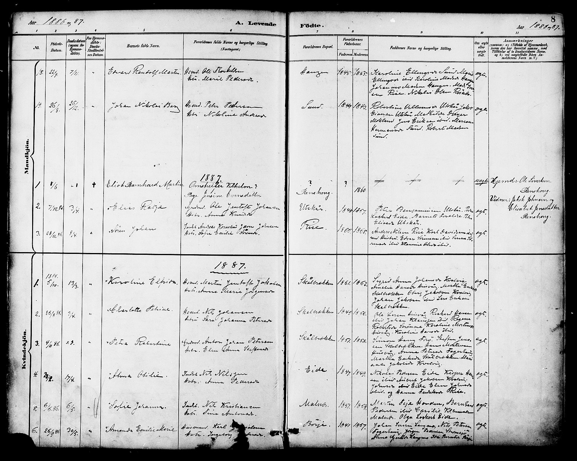 Ministerialprotokoller, klokkerbøker og fødselsregistre - Nordland, SAT/A-1459/892/L1320: Parish register (official) no. 892A01, 1886-1901, p. 8
