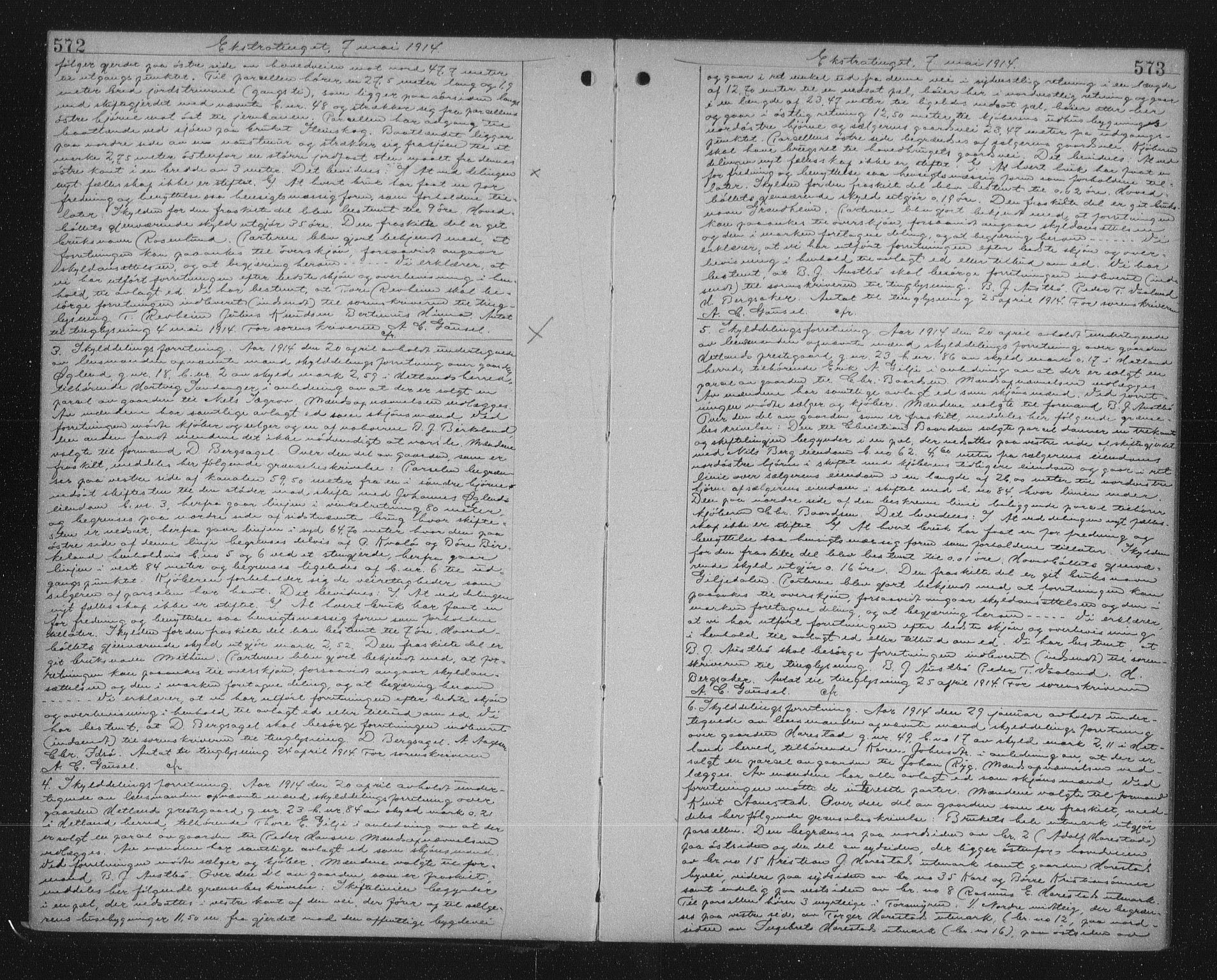 Jæren sorenskriveri, SAST/A-100310/01/4/41/41BF/L0026: Mortgage book no. 28b, 1914-1915, p. 572-573