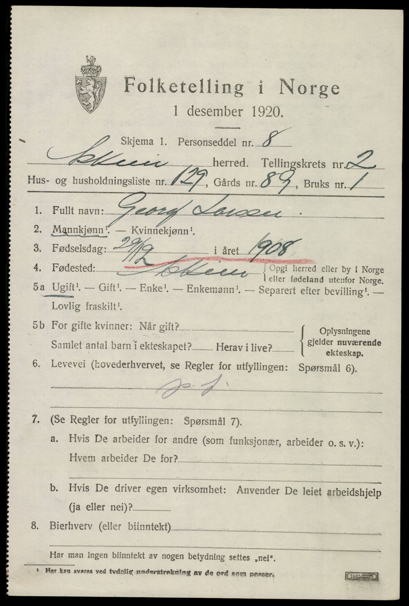 SAO, 1920 census for Askim, 1920, p. 6671