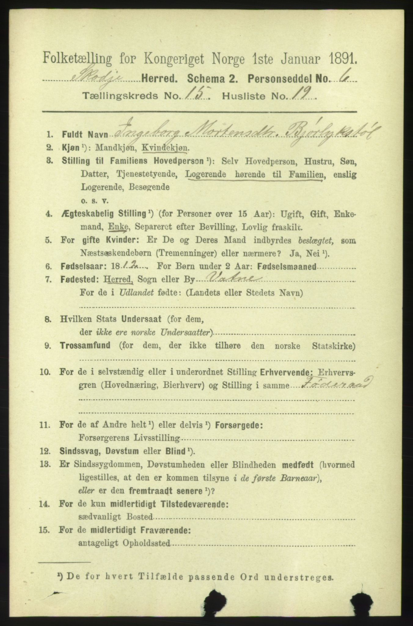 RA, 1891 census for 1529 Skodje, 1891, p. 3325