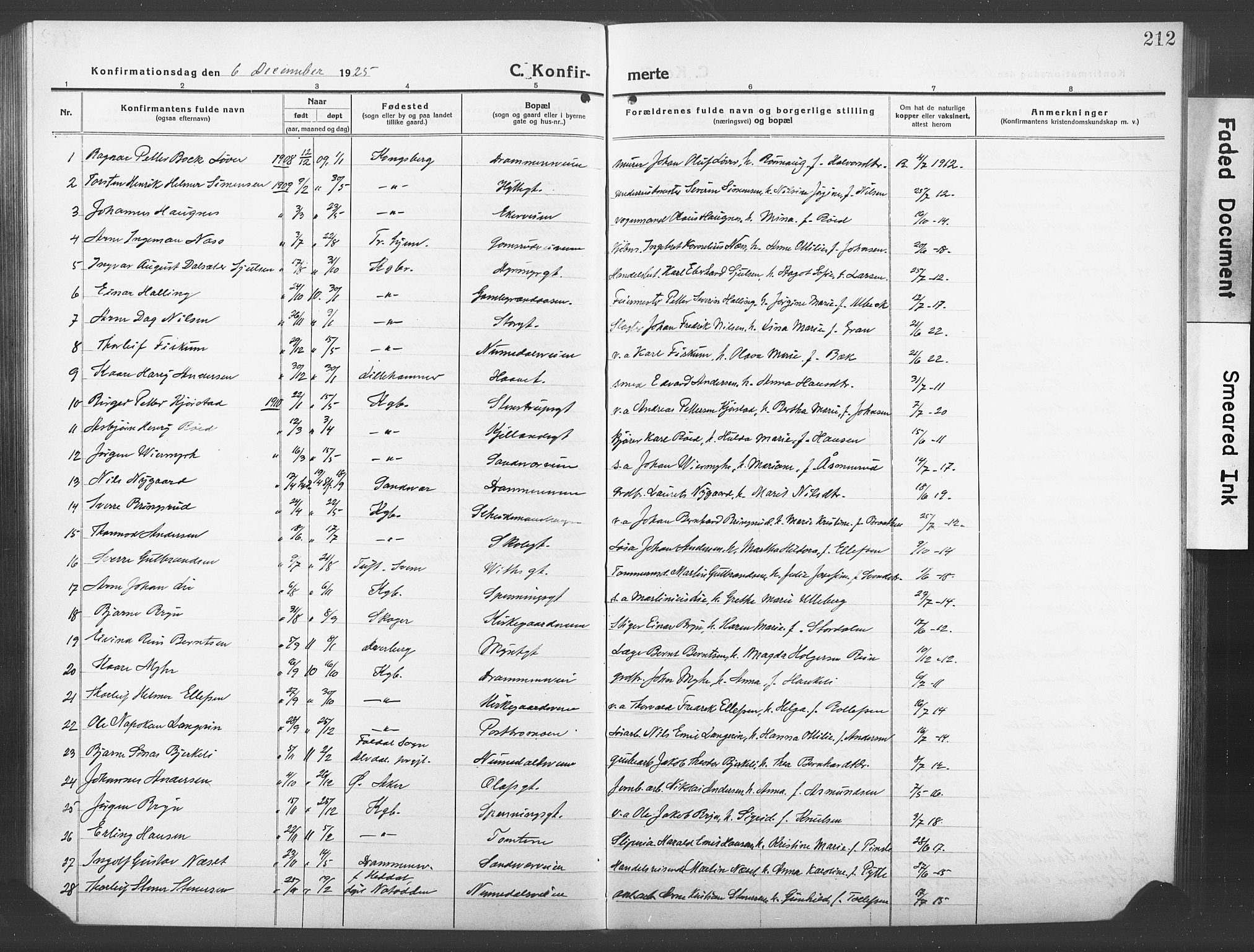 Kongsberg kirkebøker, SAKO/A-22/G/Ga/L0008: Parish register (copy) no. 8, 1915-1932, p. 212