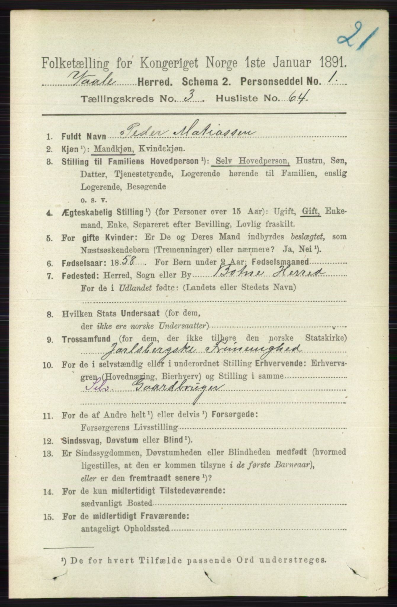 RA, 1891 census for 0716 Våle, 1891, p. 912