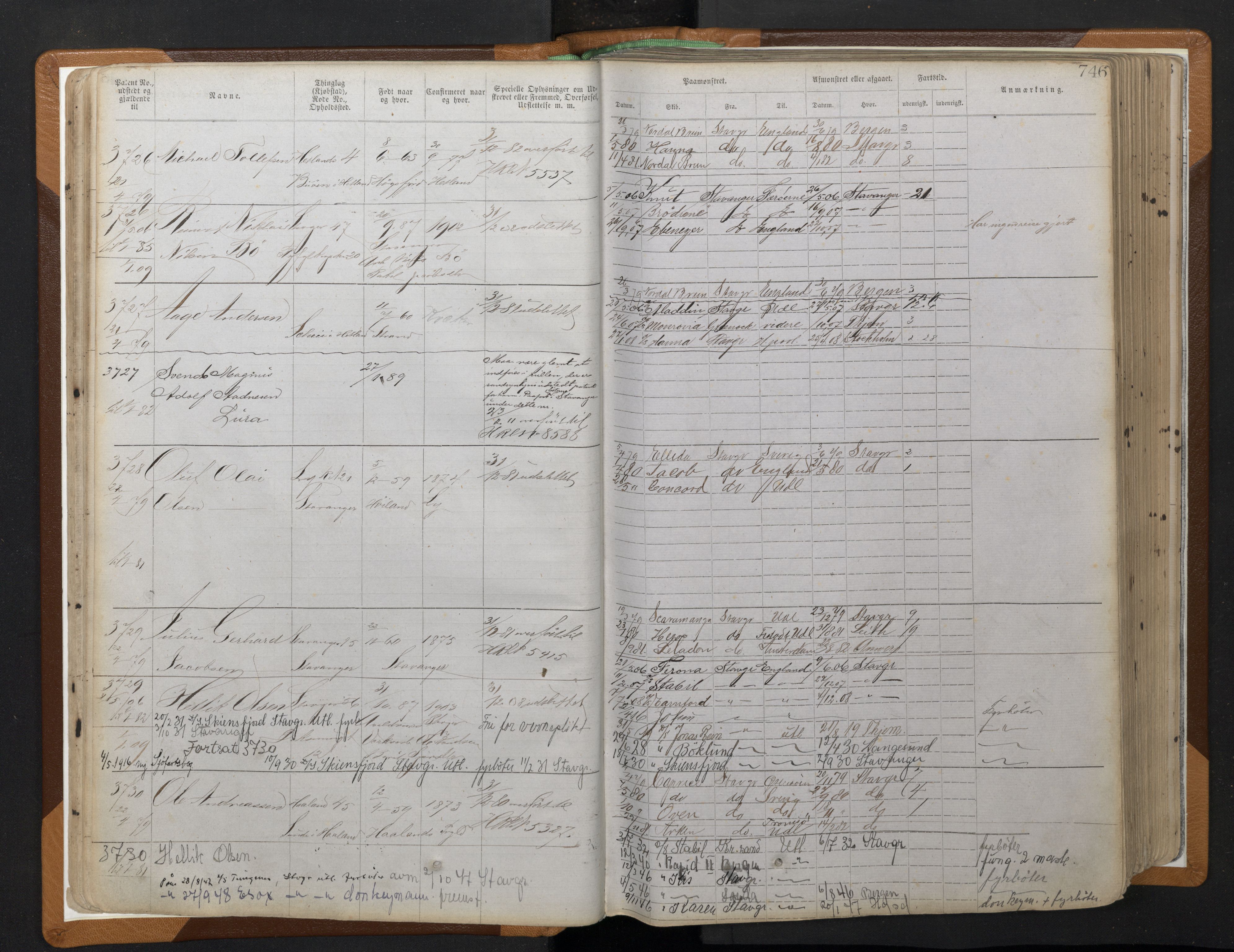 Stavanger sjømannskontor, AV/SAST-A-102006/F/Ff/L0010: Annotasjonsrulle, patentnr. 3605-5225 (dublett), 1878-1900, p. 28
