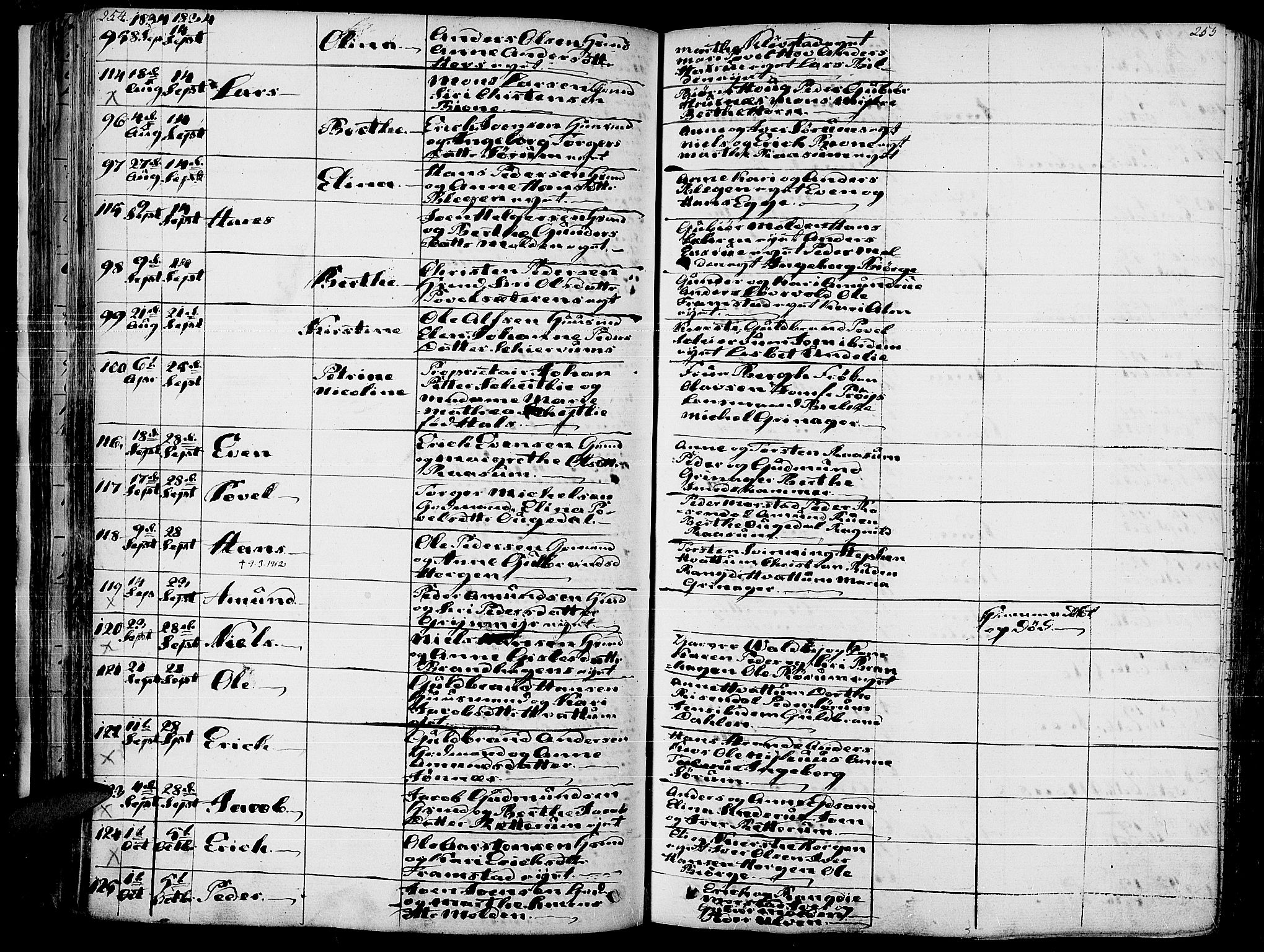 Gran prestekontor, AV/SAH-PREST-112/H/Ha/Haa/L0010: Parish register (official) no. 10, 1824-1842, p. 254-255