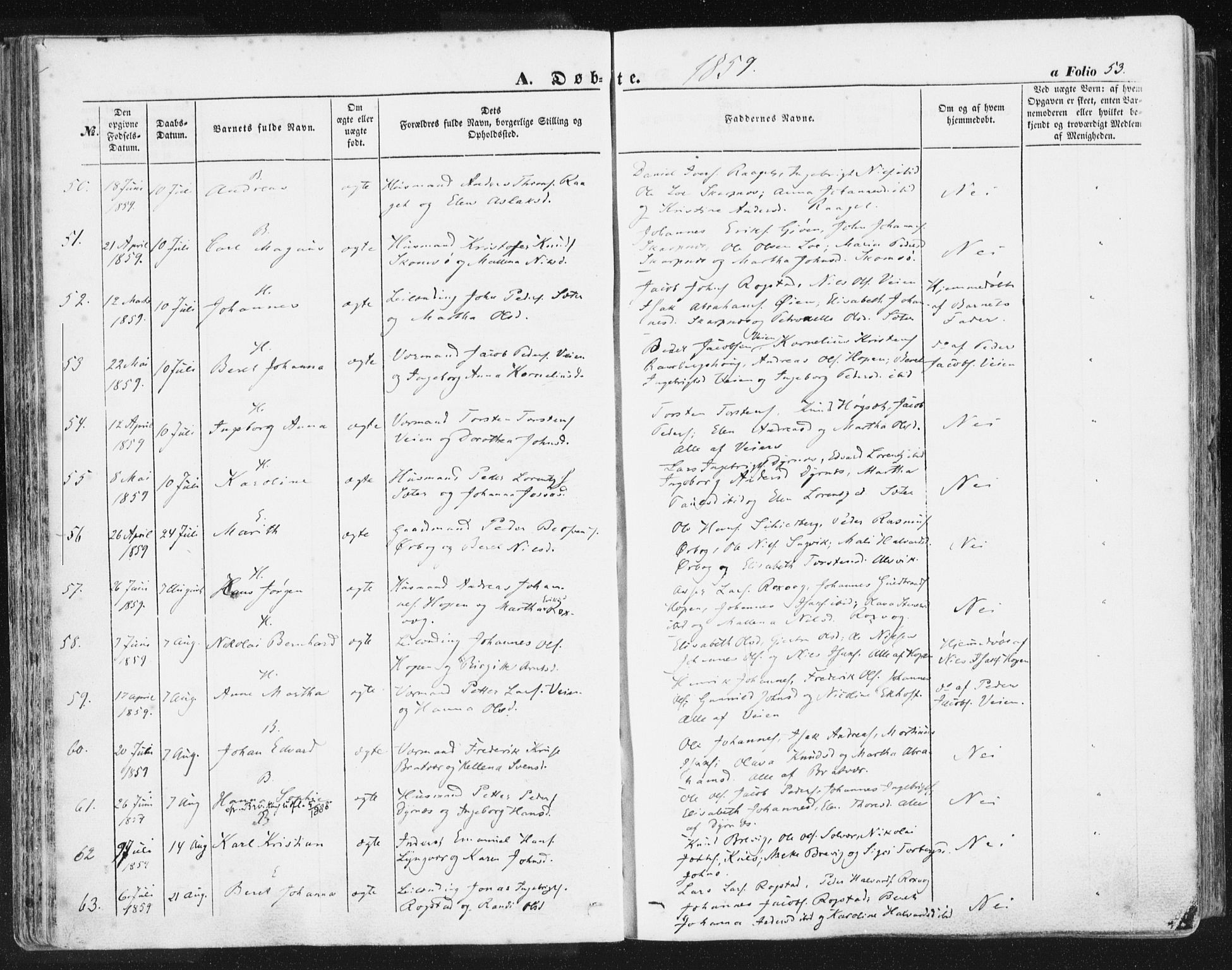 Ministerialprotokoller, klokkerbøker og fødselsregistre - Møre og Romsdal, SAT/A-1454/581/L0937: Parish register (official) no. 581A05, 1853-1872, p. 53