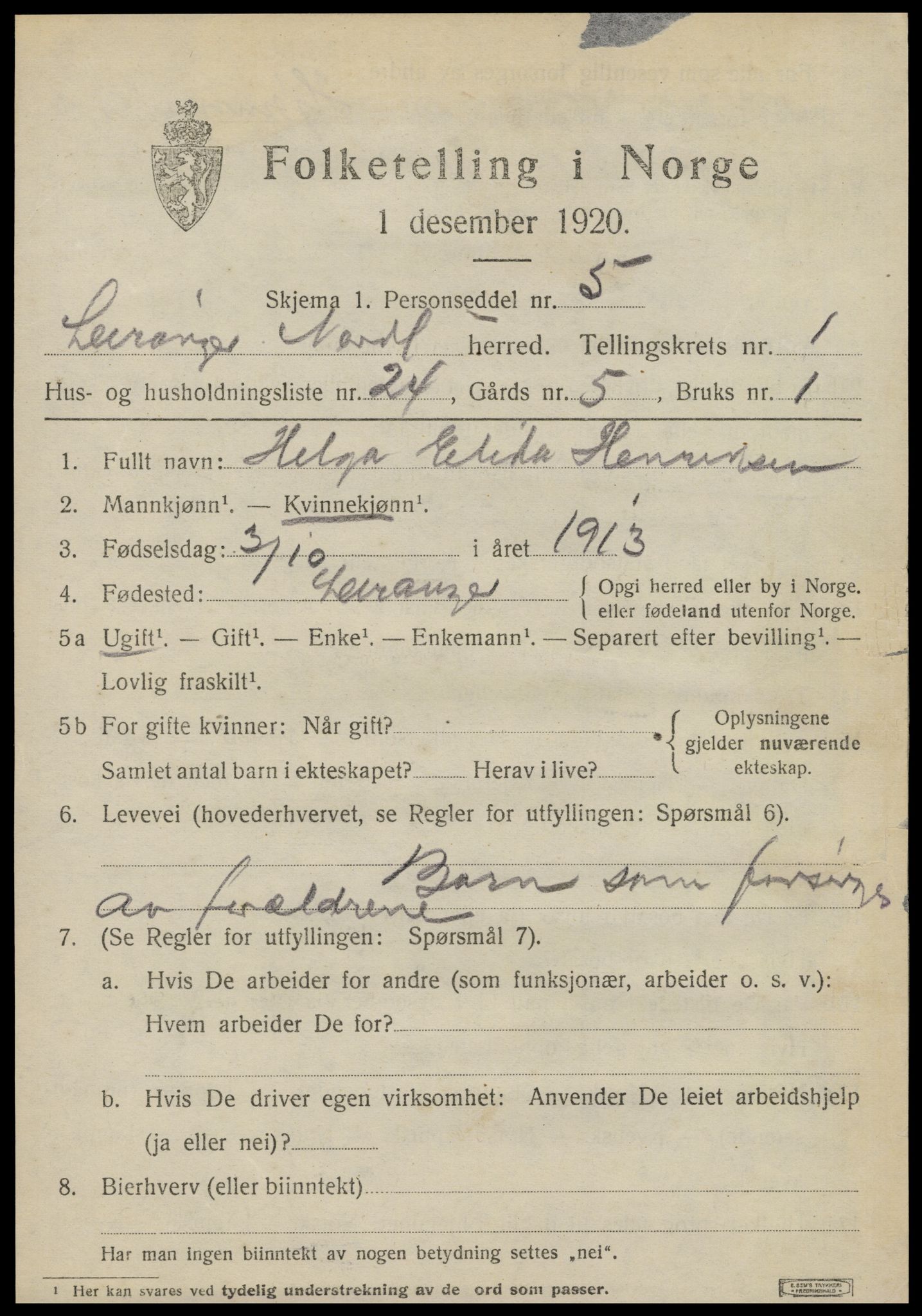 SAT, 1920 census for Leiranger, 1920, p. 779