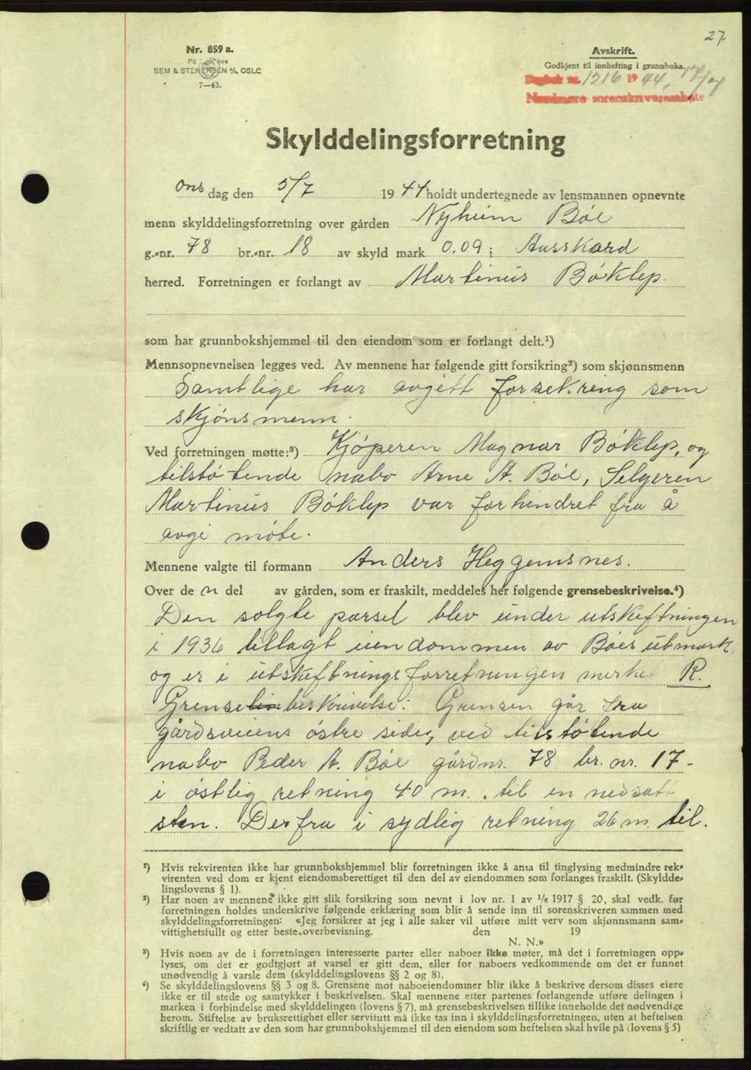 Nordmøre sorenskriveri, AV/SAT-A-4132/1/2/2Ca: Mortgage book no. A98, 1944-1944, Diary no: : 1216/1944