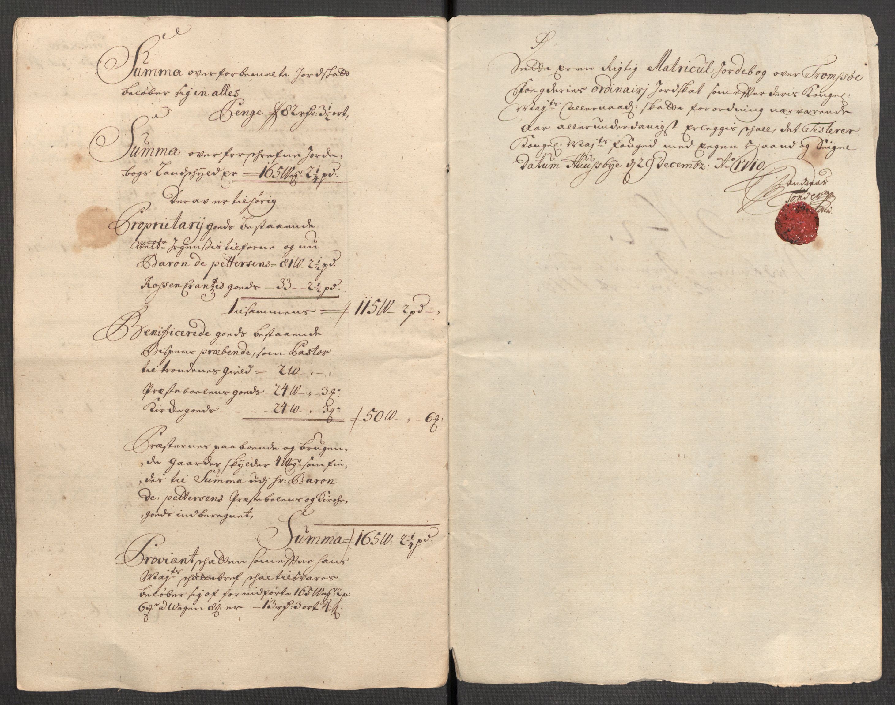 Rentekammeret inntil 1814, Reviderte regnskaper, Fogderegnskap, AV/RA-EA-4092/R68/L4757: Fogderegnskap Senja og Troms, 1708-1710, p. 262