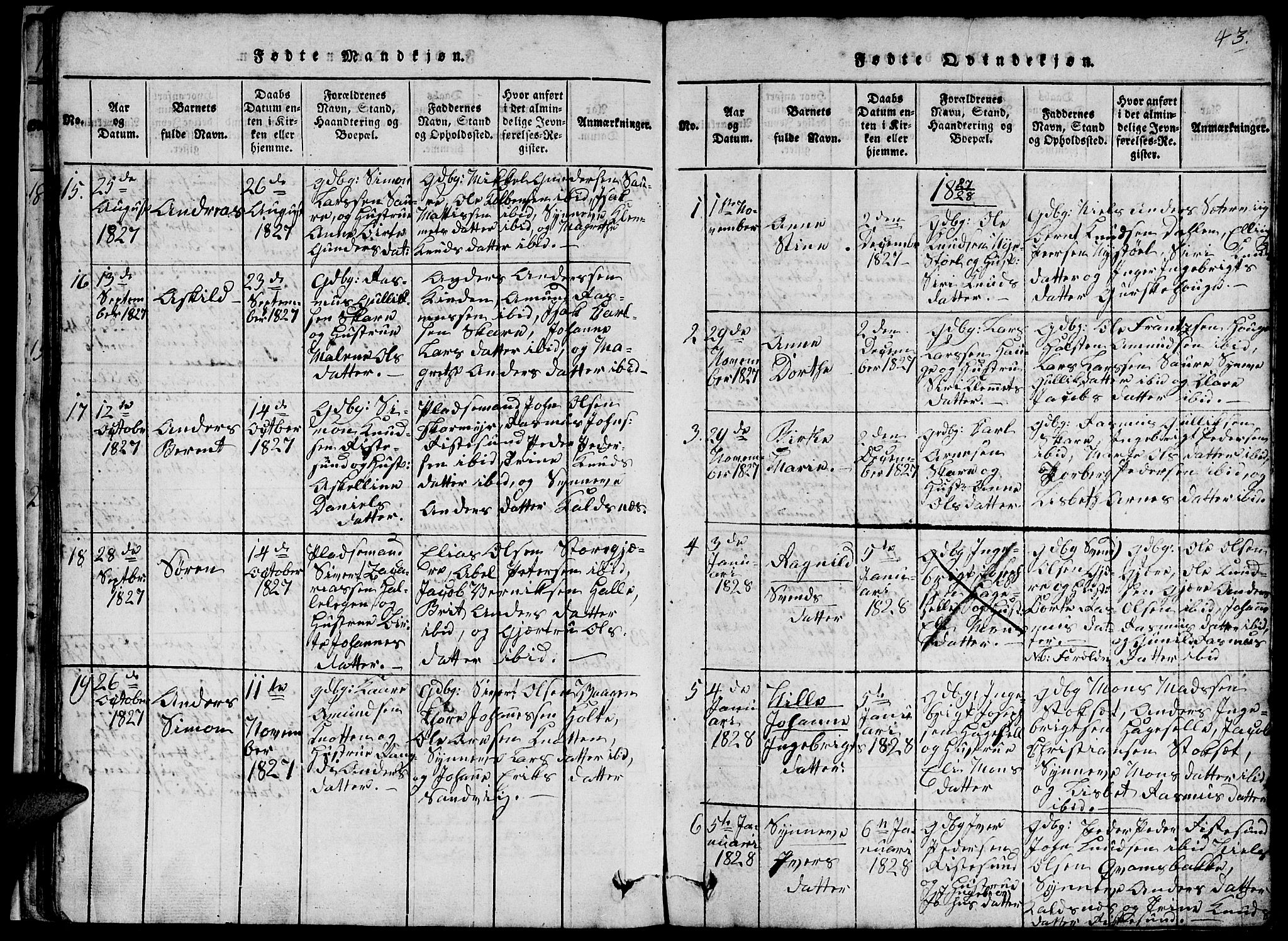 Ministerialprotokoller, klokkerbøker og fødselsregistre - Møre og Romsdal, SAT/A-1454/503/L0046: Parish register (copy) no. 503C01, 1816-1842, p. 43