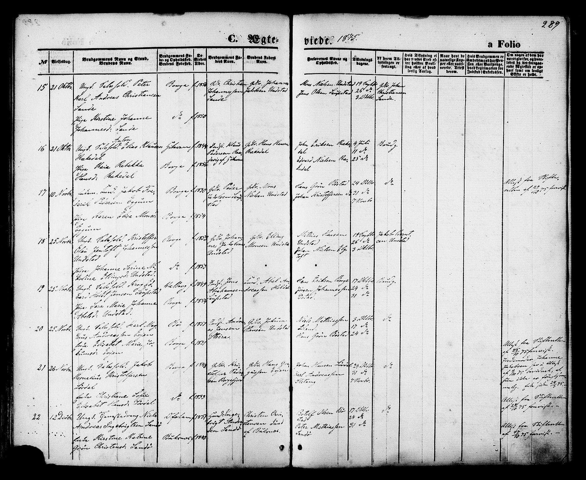 Ministerialprotokoller, klokkerbøker og fødselsregistre - Nordland, SAT/A-1459/880/L1132: Parish register (official) no. 880A06, 1869-1887, p. 289