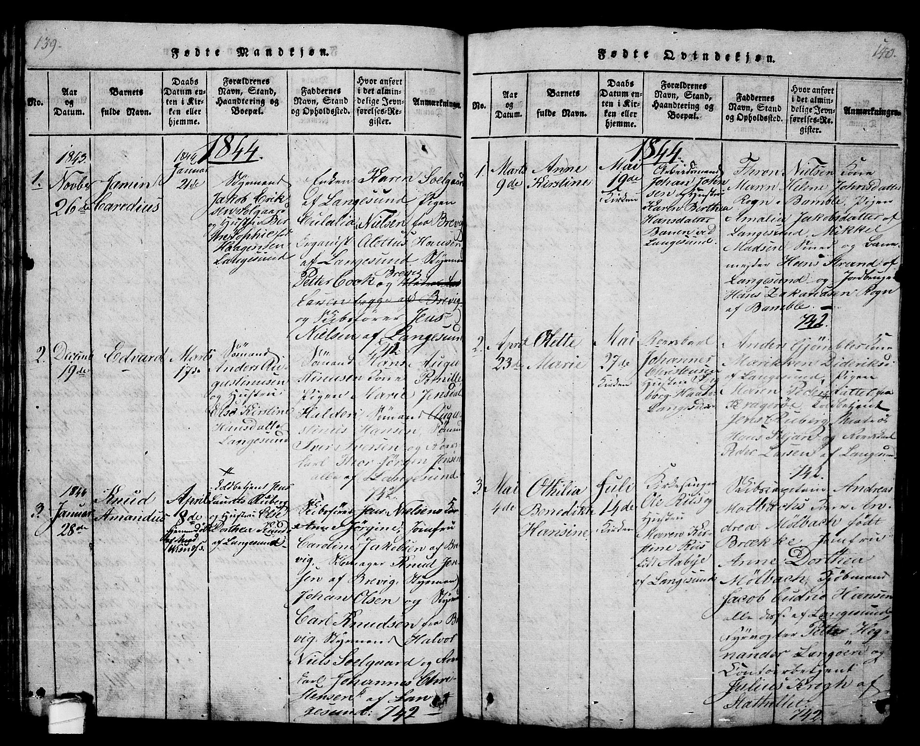 Langesund kirkebøker, SAKO/A-280/G/Ga/L0003: Parish register (copy) no. 3, 1815-1858, p. 139-140