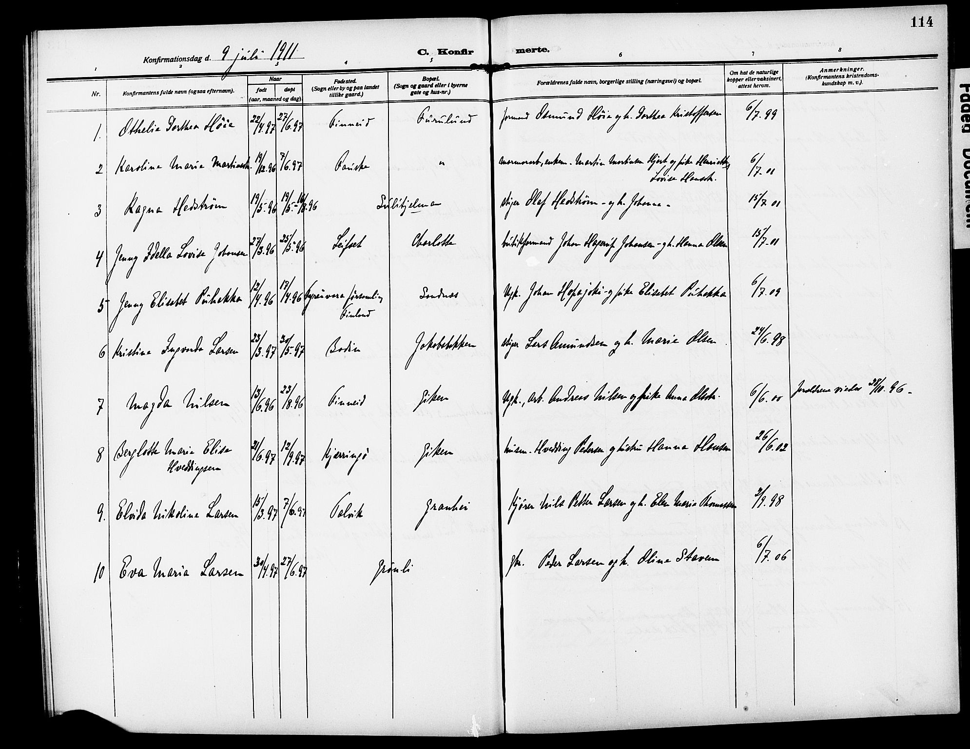 Ministerialprotokoller, klokkerbøker og fødselsregistre - Nordland, AV/SAT-A-1459/850/L0710: Parish register (official) no. 850A02, 1910-1920, p. 114