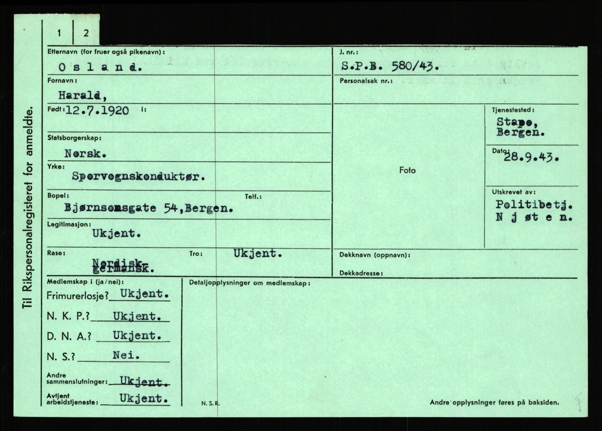 Statspolitiet - Hovedkontoret / Osloavdelingen, AV/RA-S-1329/C/Ca/L0012: Oanæs - Quistgaard	, 1943-1945, p. 2348