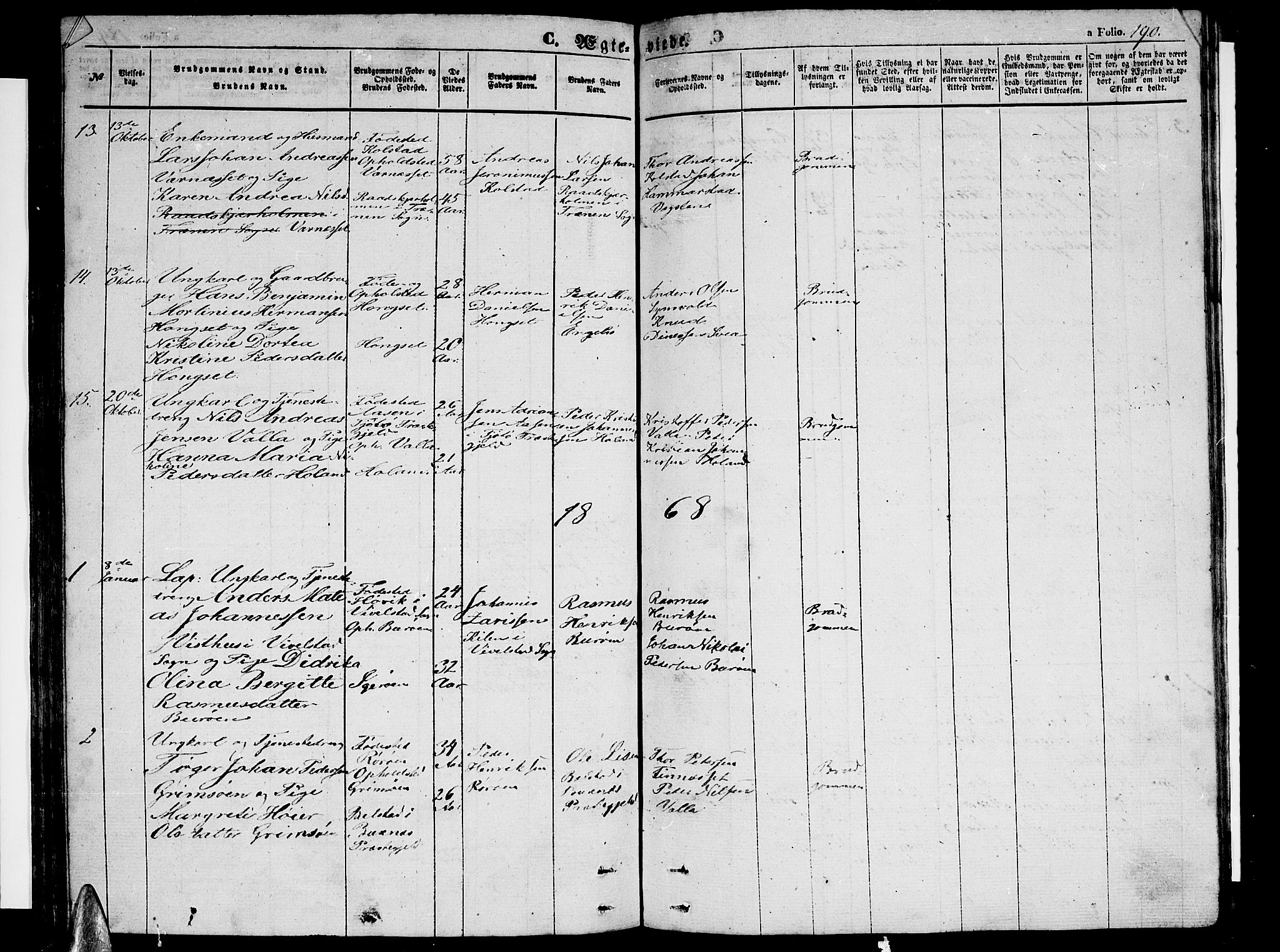 Ministerialprotokoller, klokkerbøker og fødselsregistre - Nordland, SAT/A-1459/816/L0251: Parish register (copy) no. 816C01, 1852-1870, p. 190