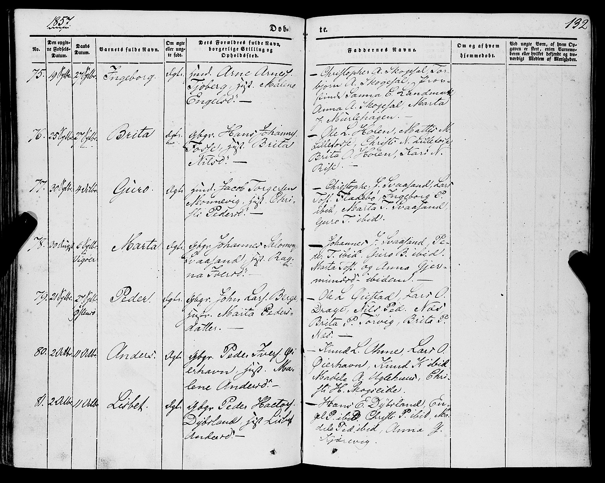 Strandebarm sokneprestembete, AV/SAB-A-78401/H/Haa: Parish register (official) no. A 7, 1844-1872, p. 132