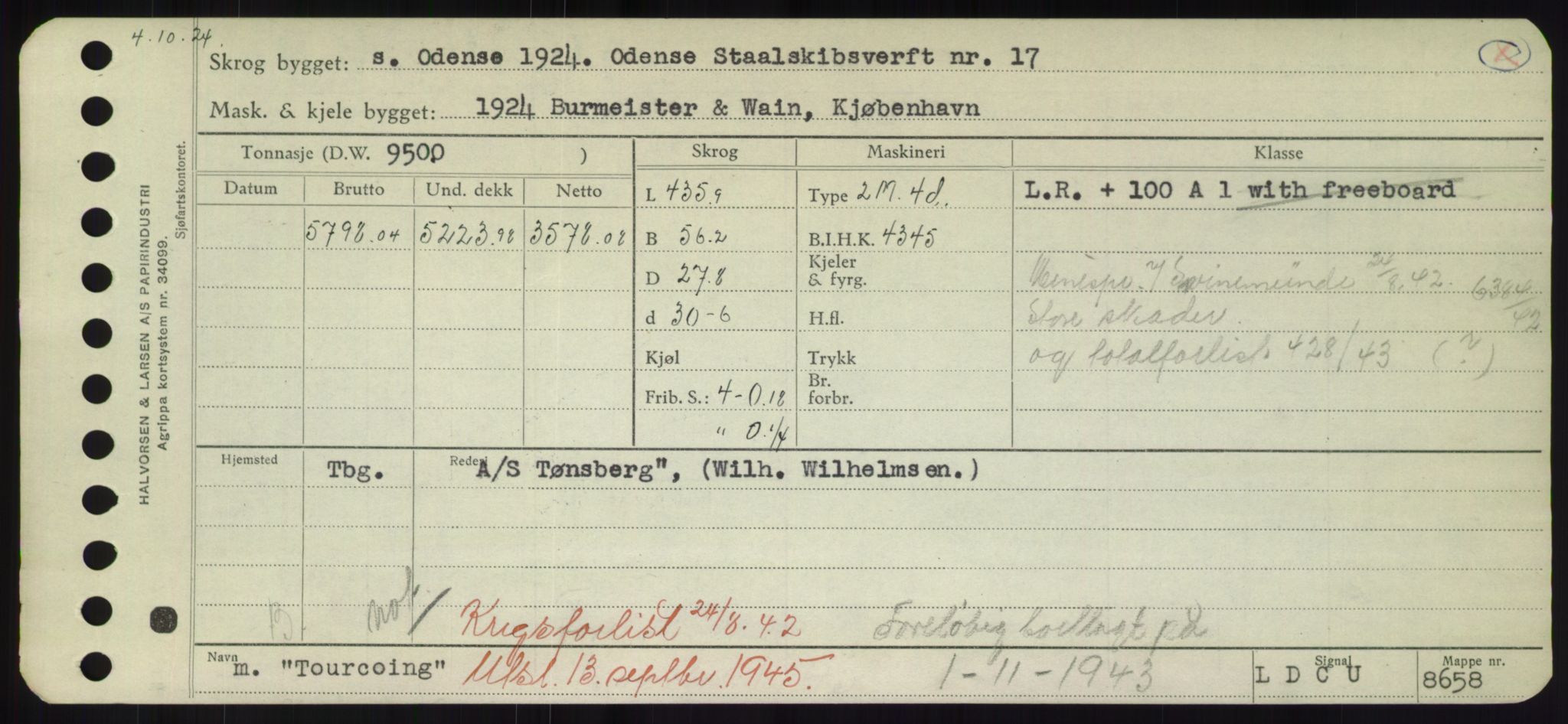 Sjøfartsdirektoratet med forløpere, Skipsmålingen, RA/S-1627/H/Hd/L0039: Fartøy, Ti-Tø, p. 445