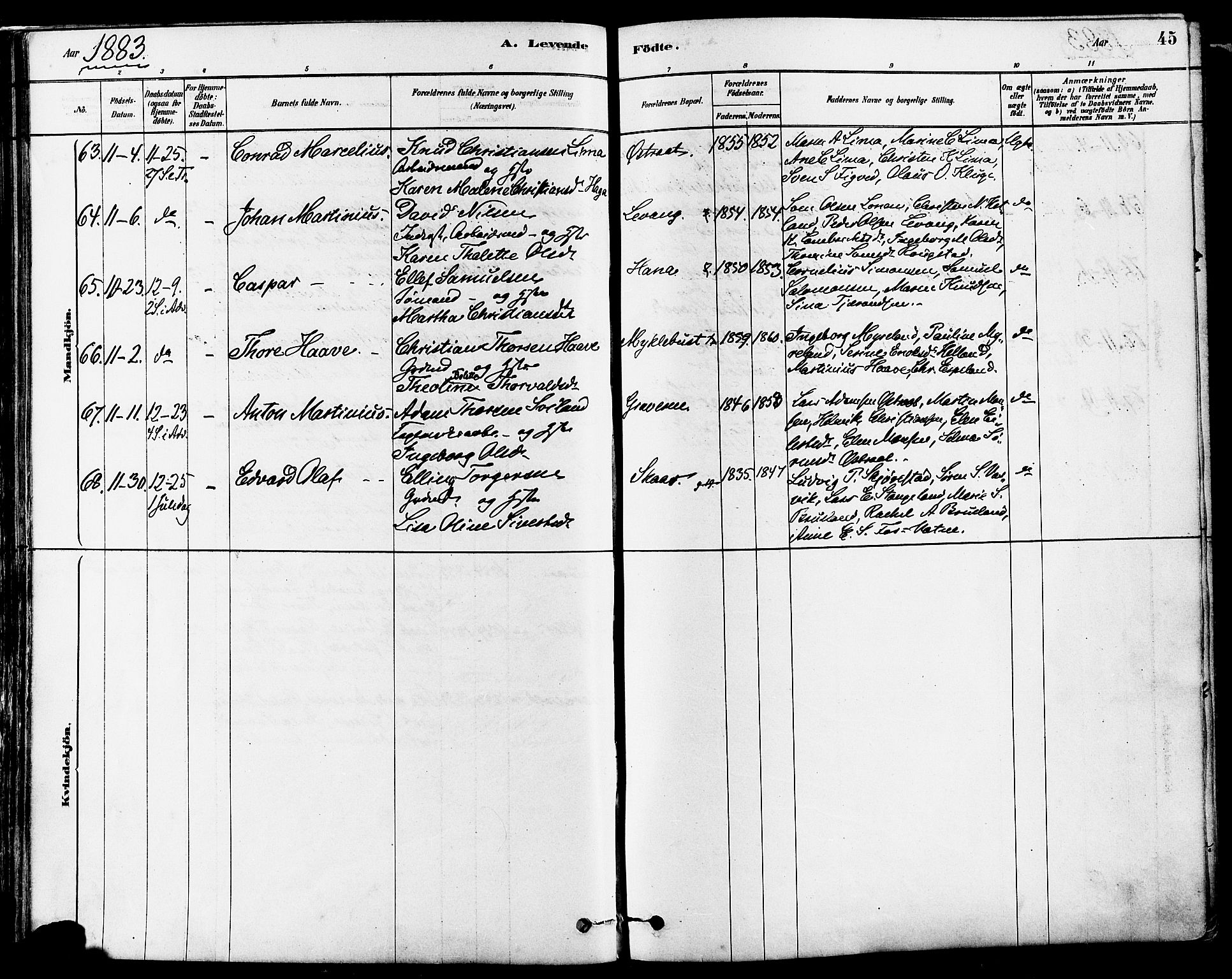 Høyland sokneprestkontor, AV/SAST-A-101799/001/30BA/L0011: Parish register (official) no. A 10, 1878-1888, p. 45