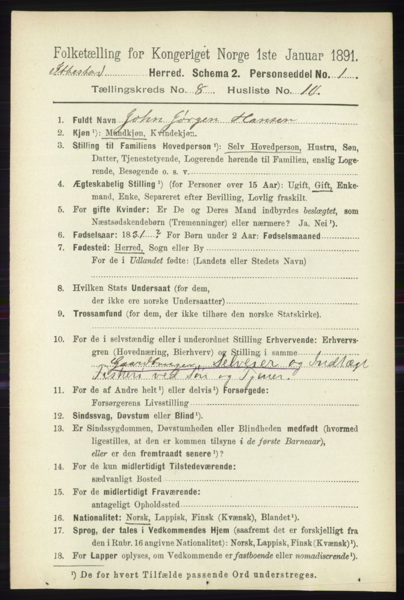 RA, 1891 census for 1917 Ibestad, 1891, p. 5295