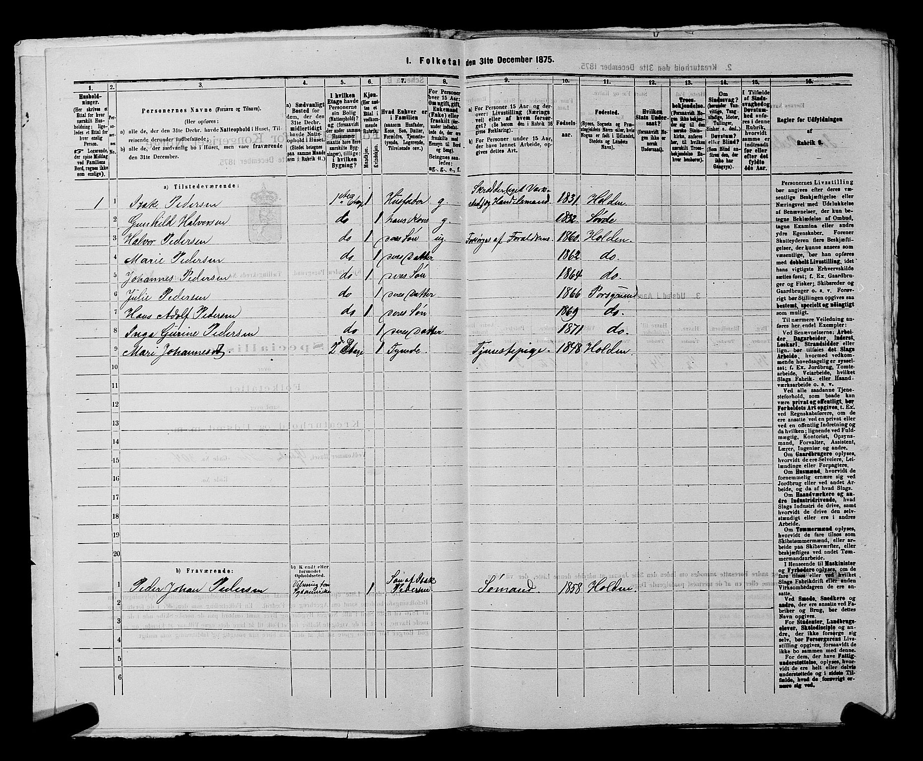 SAKO, 1875 census for 0805P Porsgrunn, 1875, p. 34