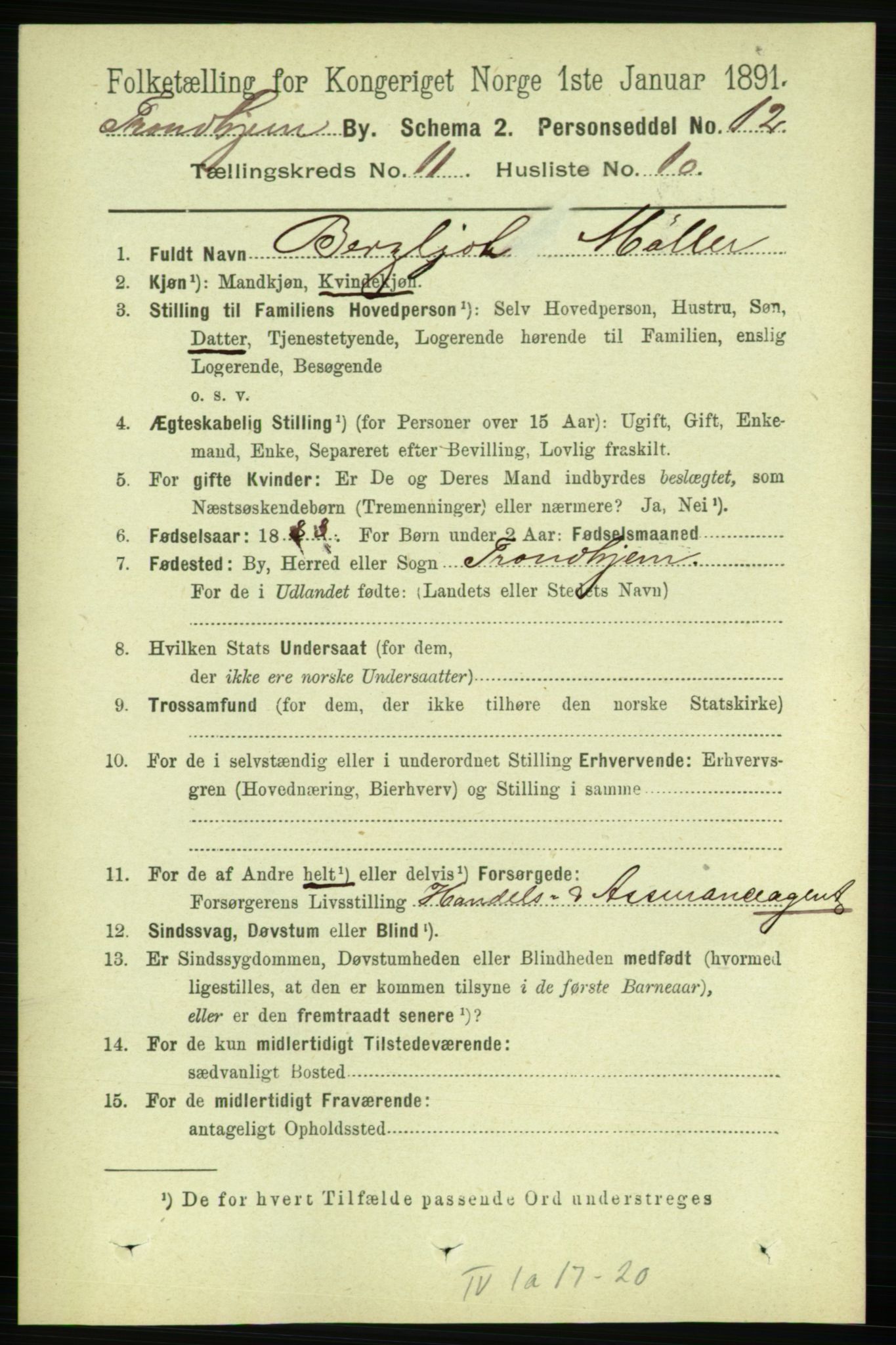 RA, 1891 census for 1601 Trondheim, 1891, p. 9316