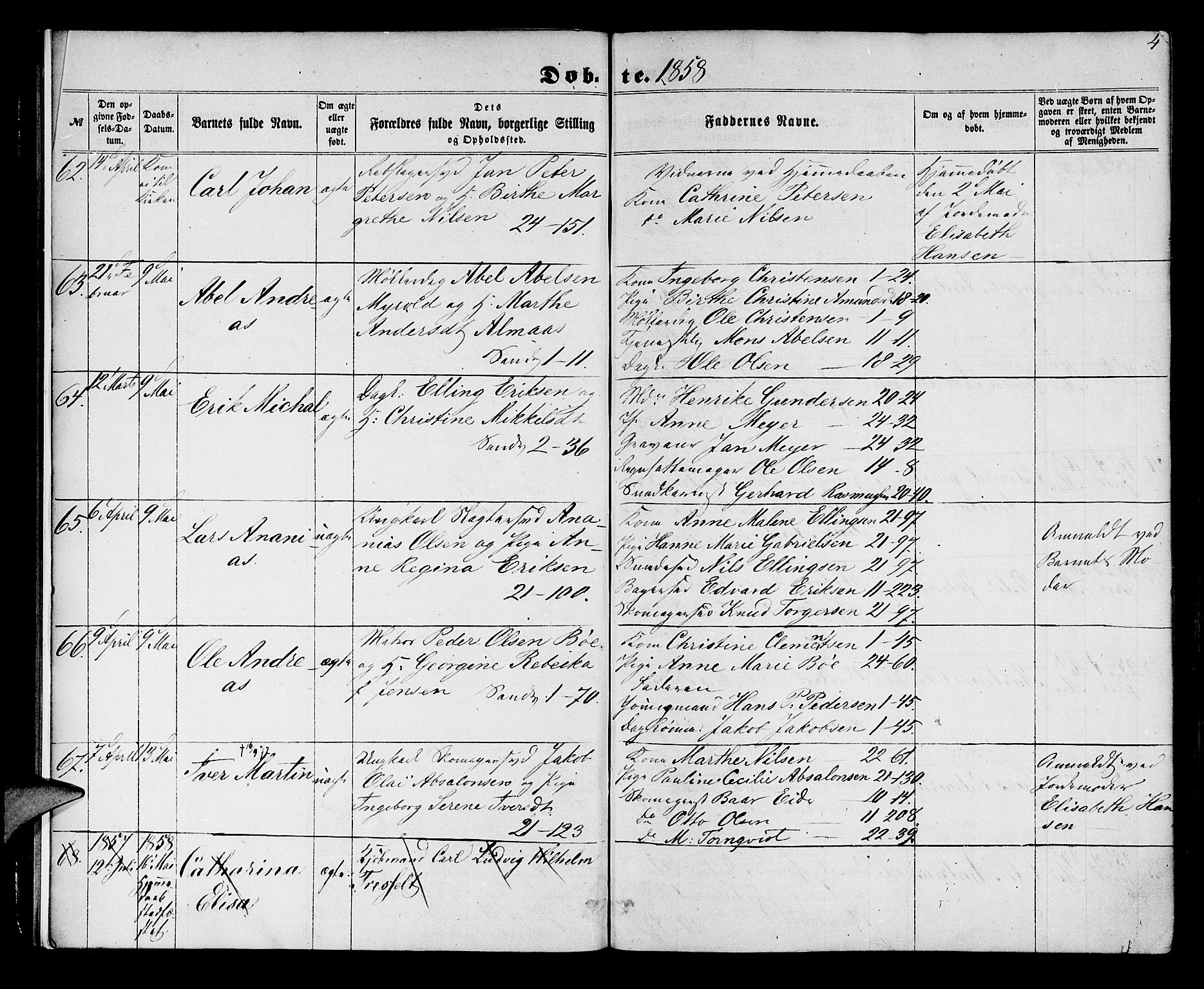Korskirken sokneprestembete, SAB/A-76101/H/Hab: Parish register (copy) no. B 4, 1858-1863, p. 4