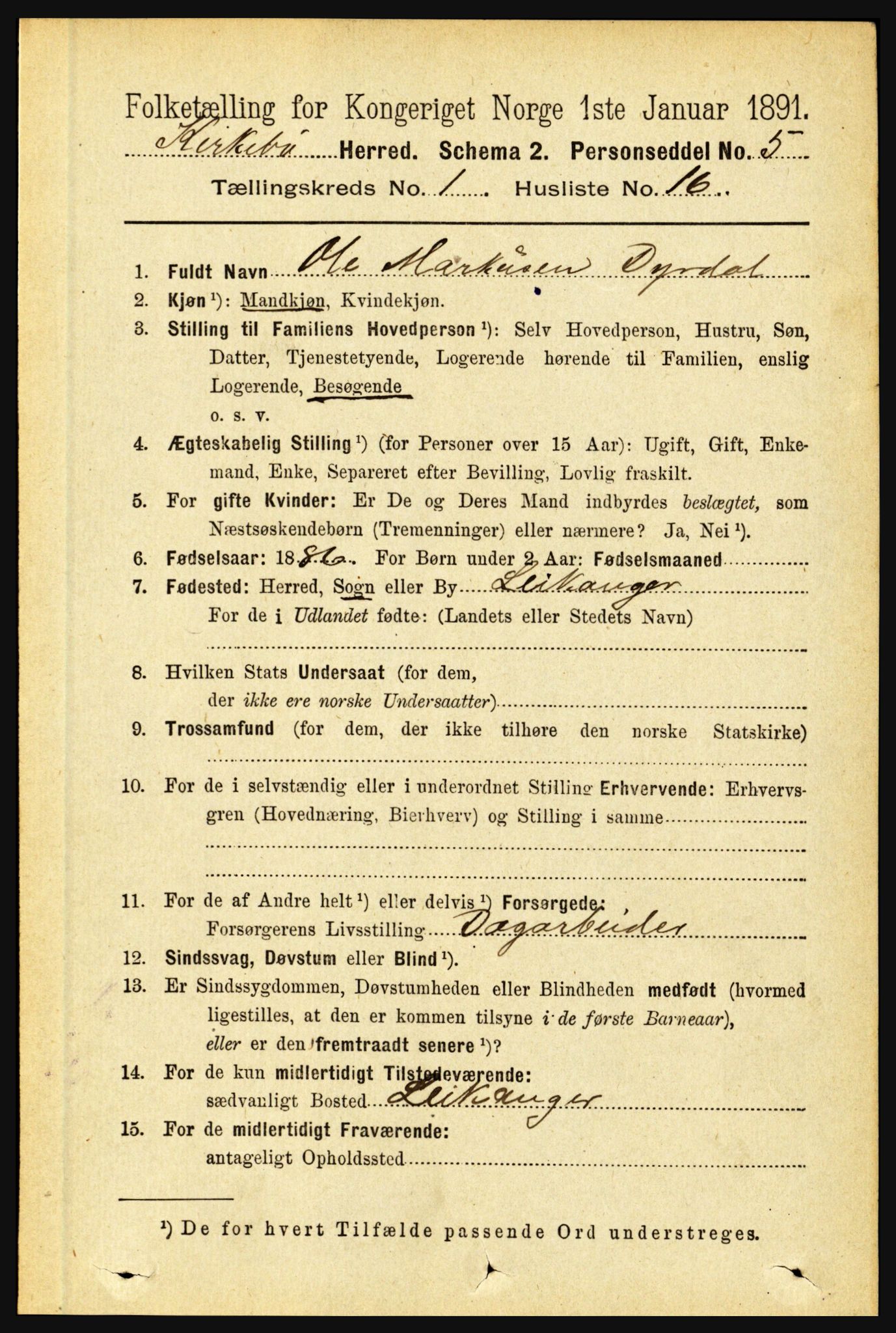 RA, 1891 census for 1416 Kyrkjebø, 1891, p. 163