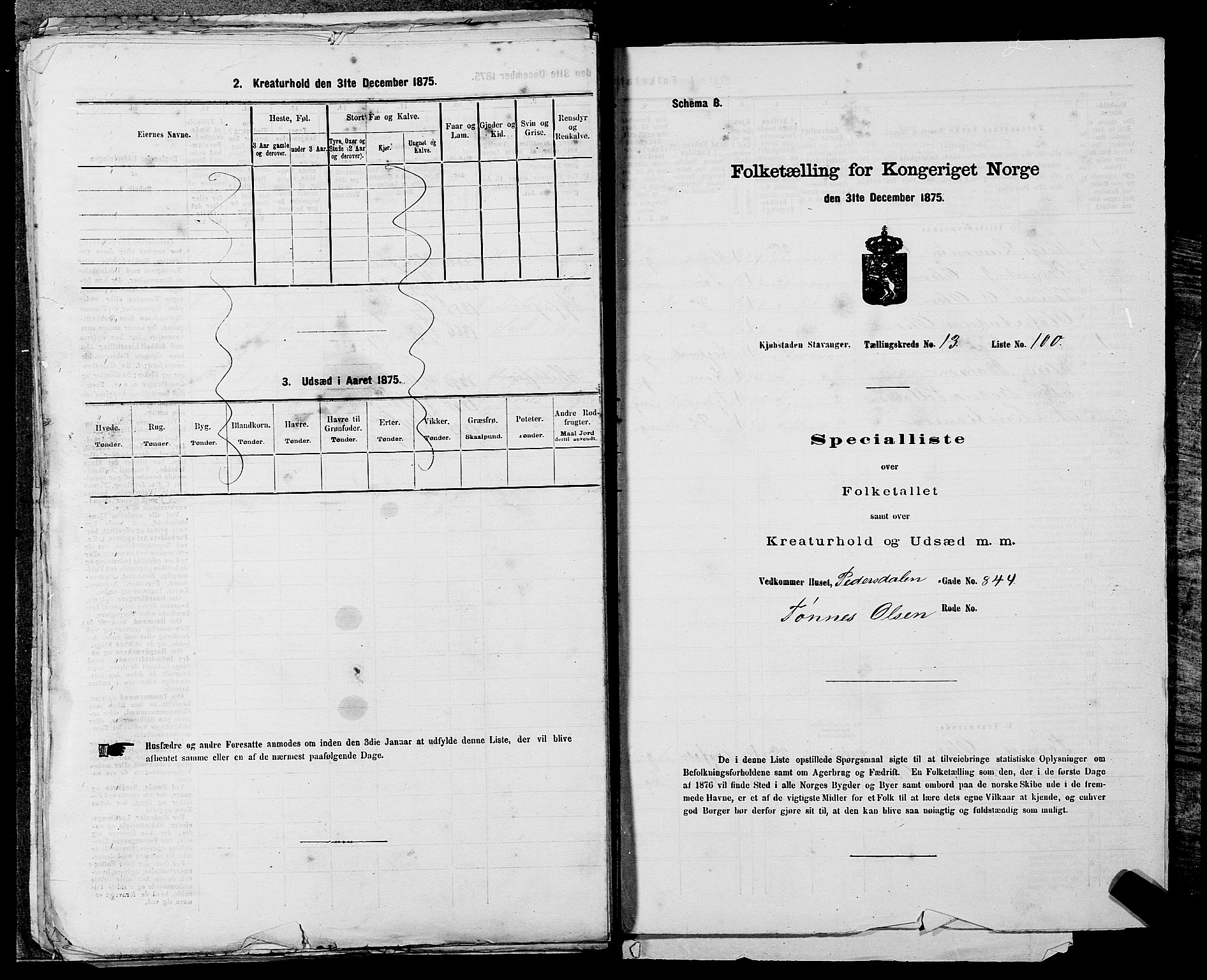 SAST, 1875 census for 1103 Stavanger, 1875, p. 2724