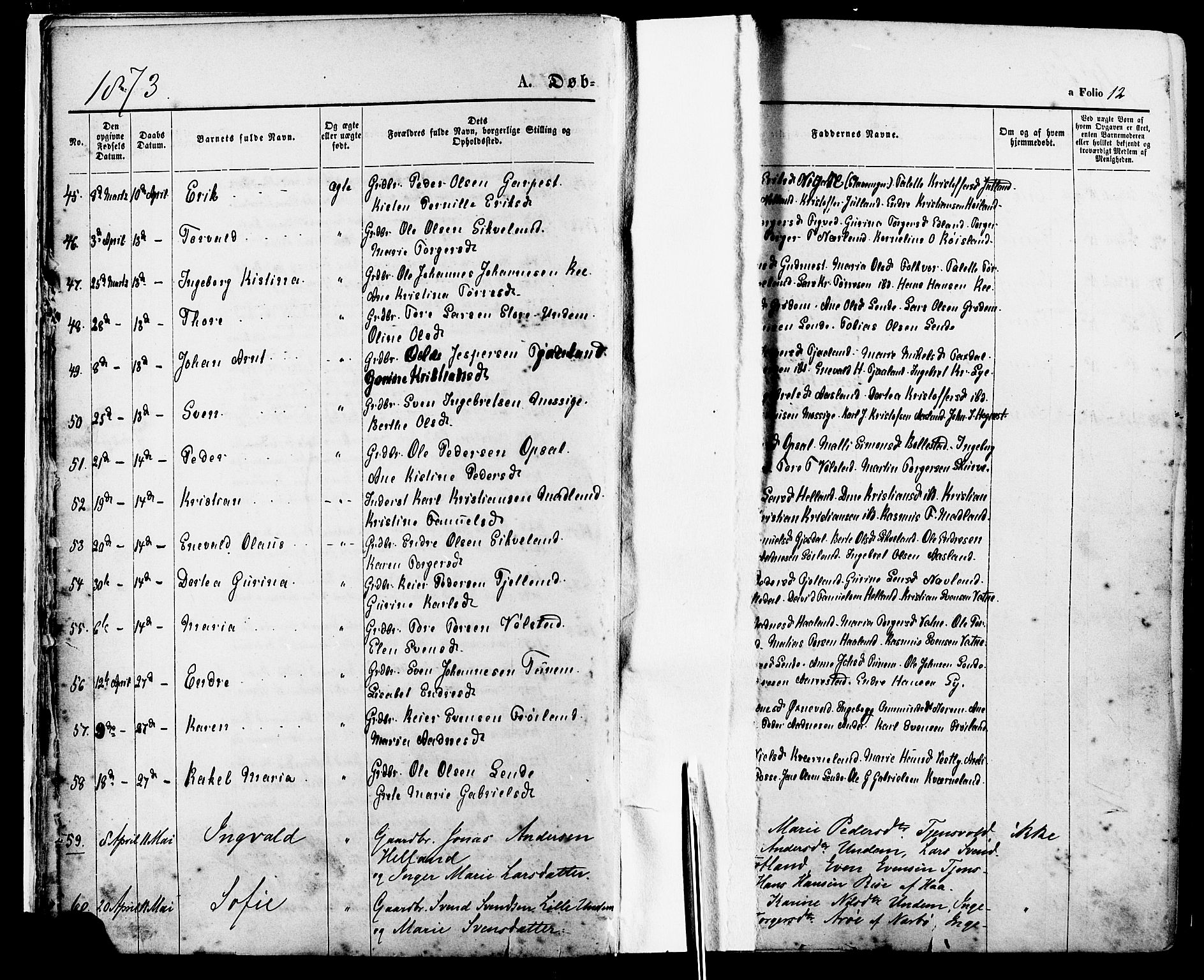 Lye sokneprestkontor, AV/SAST-A-101794/001/30BA/L0008: Parish register (official) no. A 7, 1872-1881, p. 12